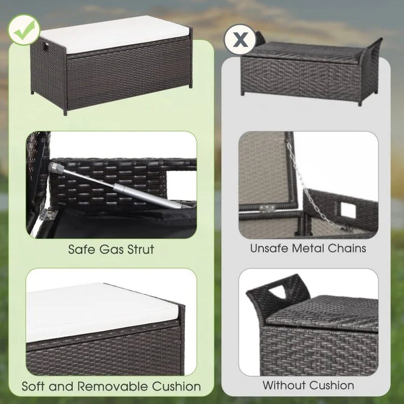 34-Gallon Patio Storage Bench with Cushioned Seat and Zippered Liner