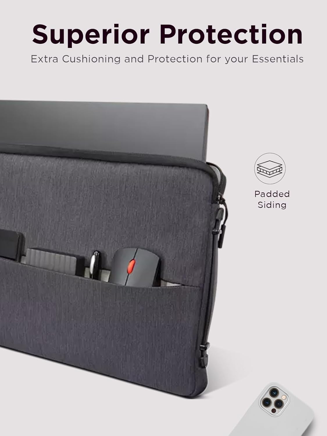 Urban Sleeve 14-Inch Laptop/Notebook/Tablet Case - Water-Resistant, Padded Compartments, Zippered Accessory Storage, Rubber Corners, Handle - Charcoal Grey
