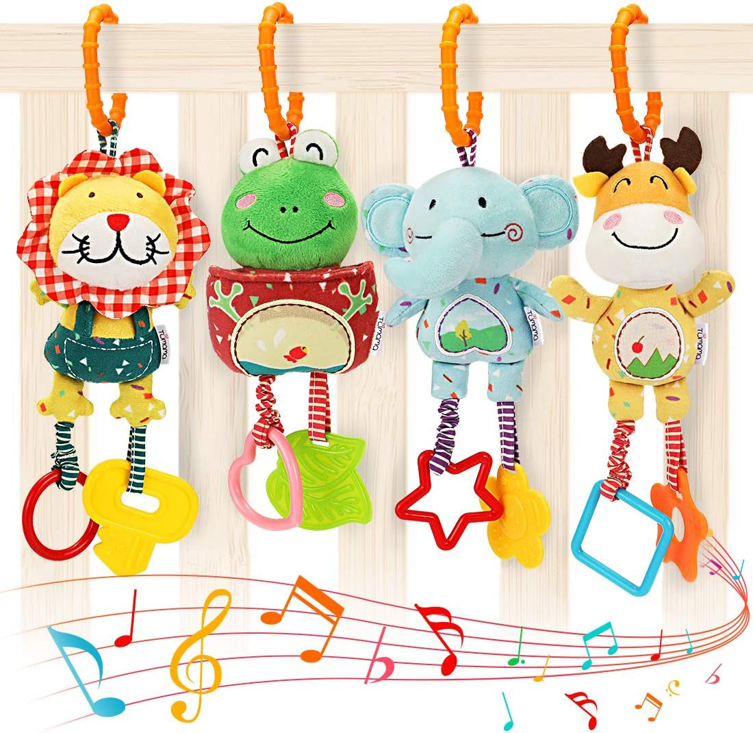 Soft Plush Baby Rattles - Teething Handbells - 0-12 Months - Early Development - Stroller and Car Toys