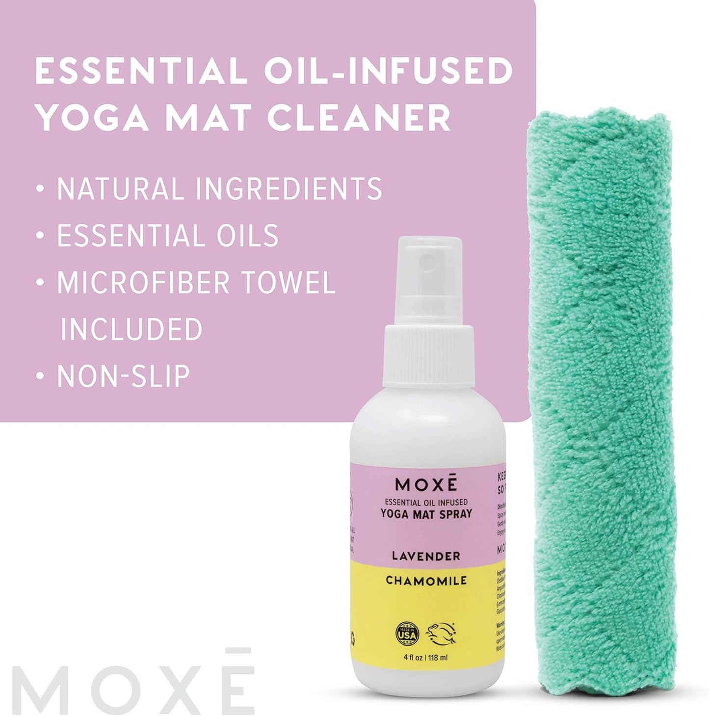 Yoga Mat Cleaner with Lavender & Chamomile Essential Oils, 4 oz - Safe for All Mats & Exercise Equipment, Odor & Sweat Protection