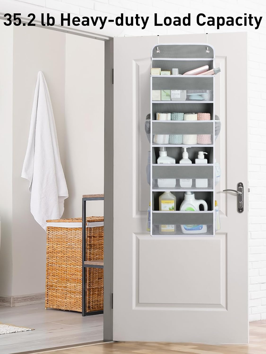 Over-the-Door Organizer for Nursery: Heavy-Duty Diaper Storage with 4 Large Pockets and 6 Mesh Pockets, Supports Up to 35.2 lbs