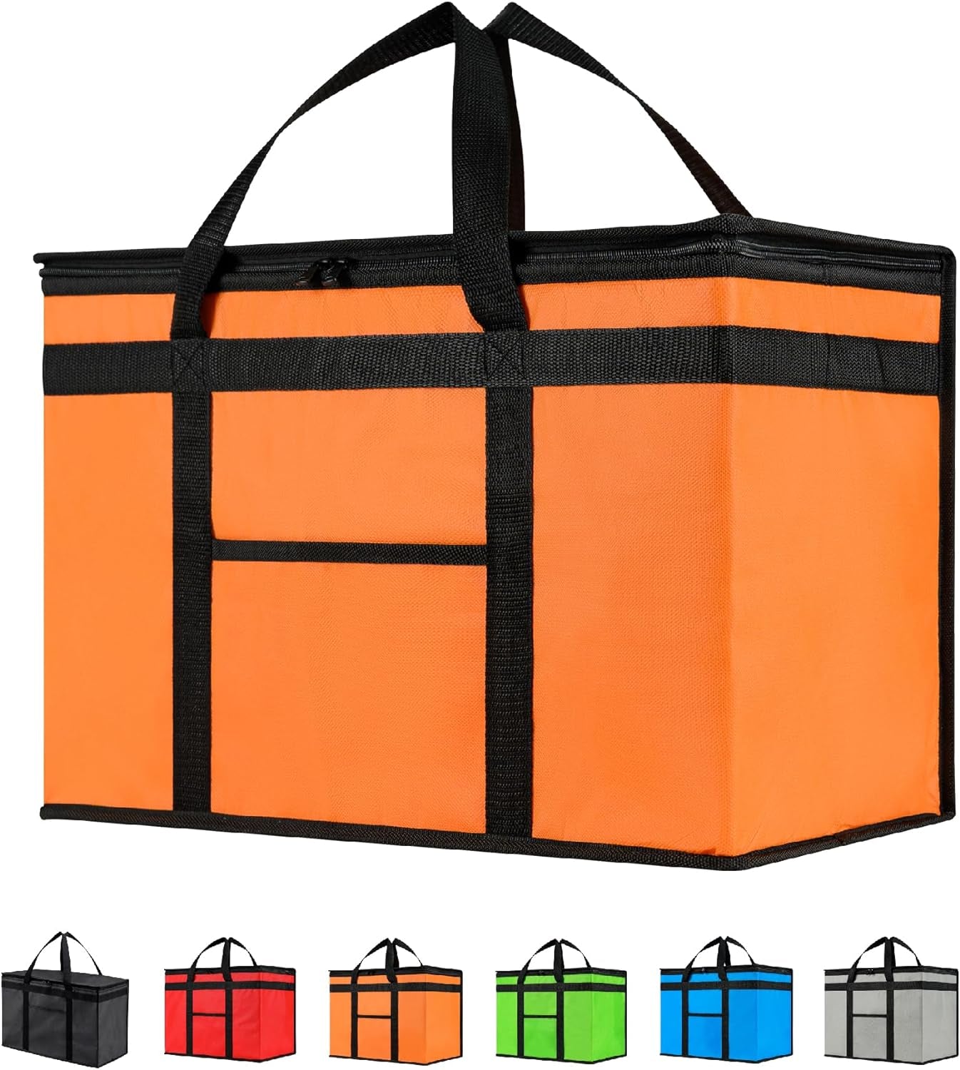 XXL Insulated Cooler Bag and Food Warmer for Food Delivery and Grocery Shopping, Black, Zippered Top (1 Pack)