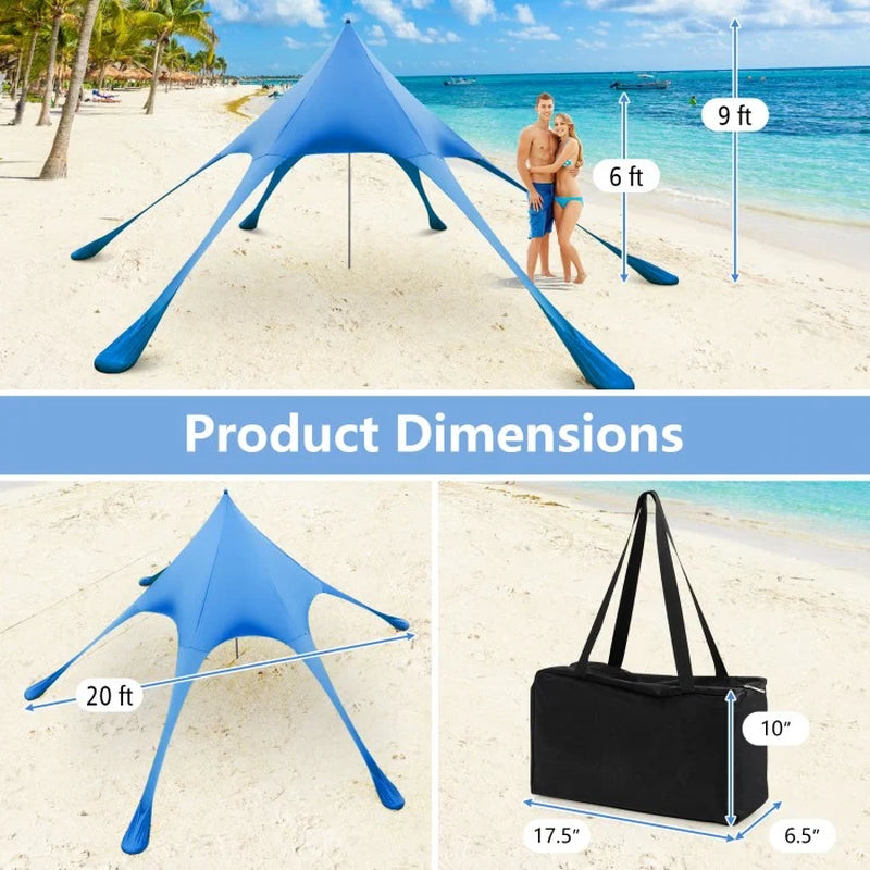 20' x 20' Beach Canopy Tent with UPF 50+ Sun Protection and Included Shovel