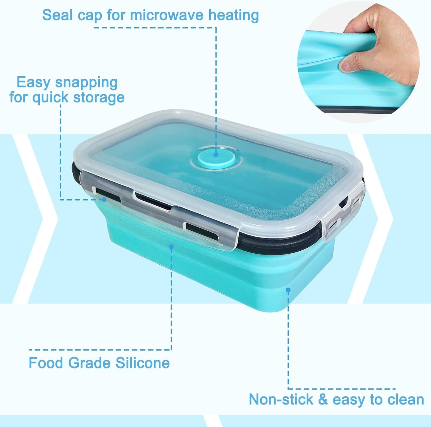 4-Piece Set of Collapsible Leakproof Silicone Food Storage Containers with Lids - Microwave and Dishwasher Safe