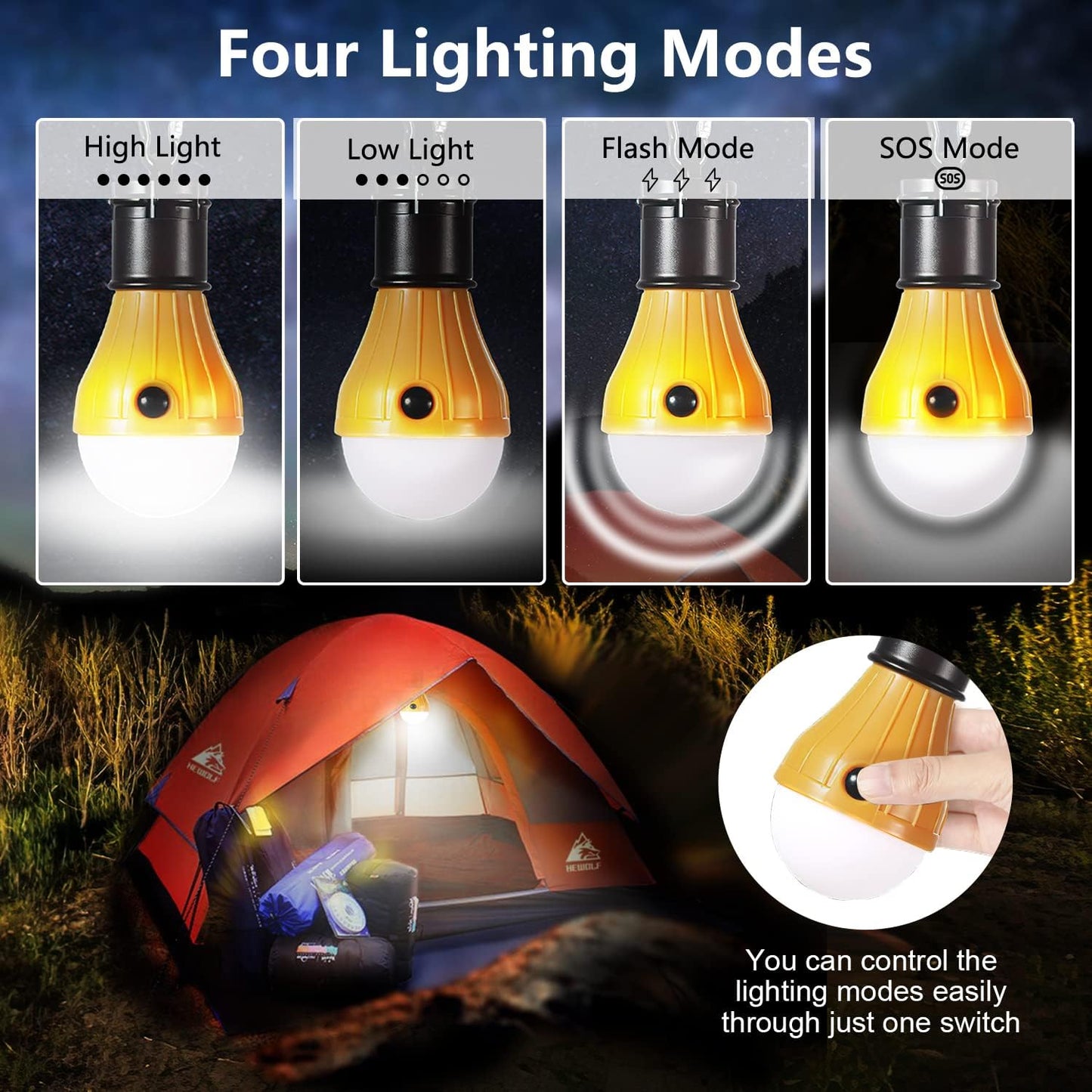 5-Pack LED Camping Lanterns with 4 Lighting Modes, Waterproof and Portable Battery-Operated Emergency Lights for Outdoor Activities