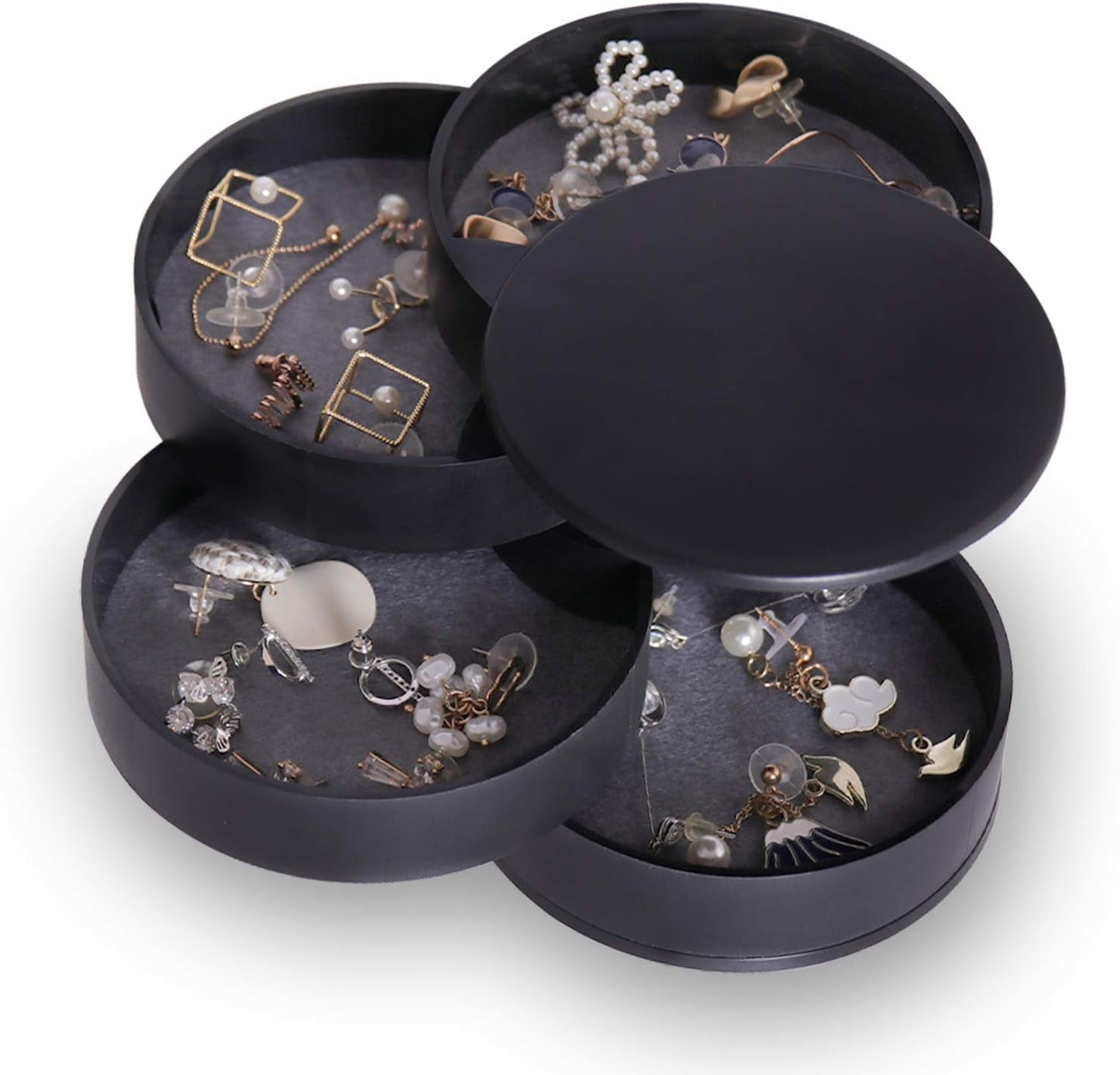 Jewelry Organizer - Compact 5-Layer Rotating Travel Jewelry Storage Box with Lid for Earrings, Bracelets, and Rings