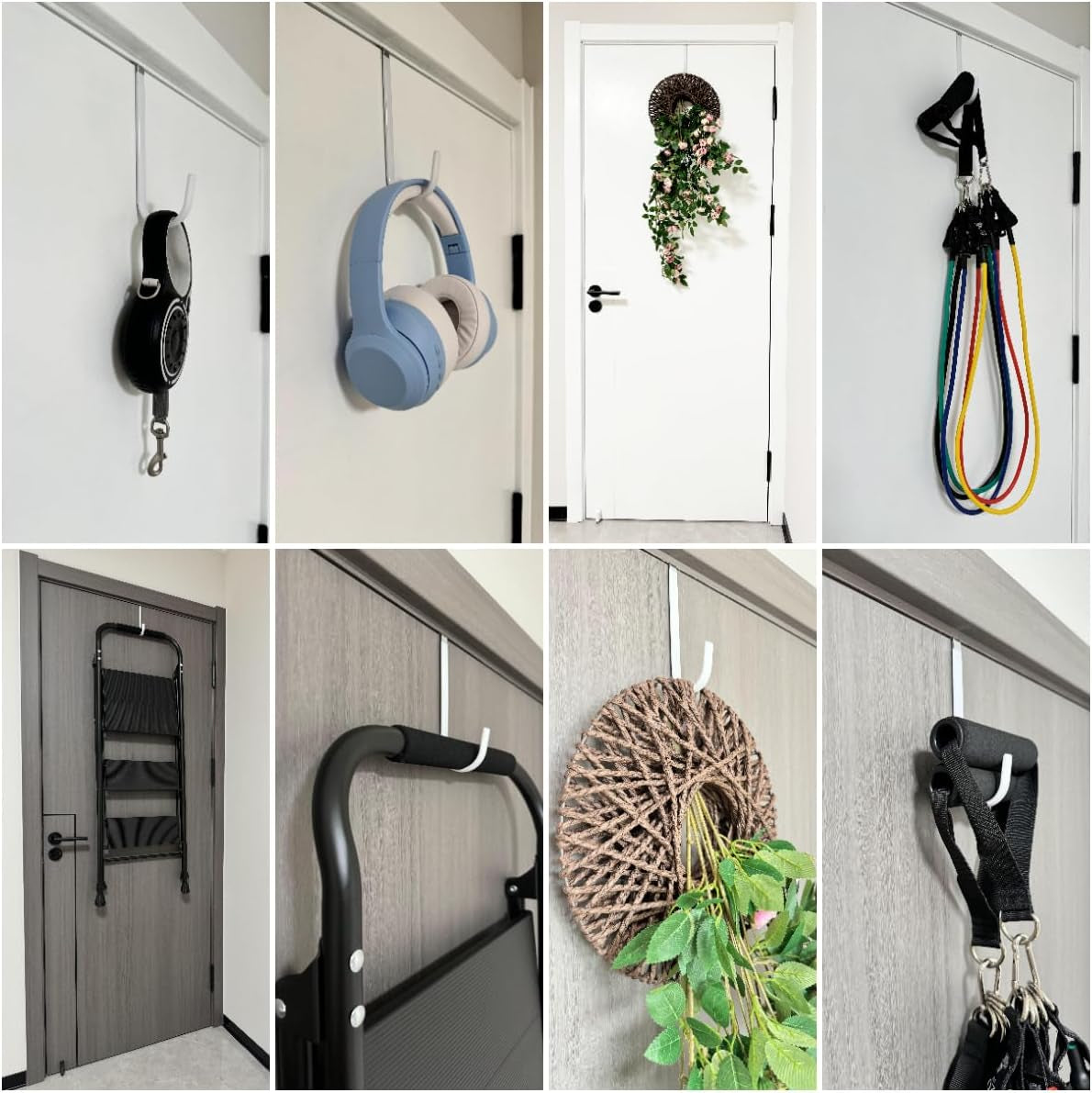 Over-the-Door Hooks - Doors up to 1 3/8", Steel Rubber Coating, Set of 4, 5.5" White, Hanging Towels, Robes, Wreaths, Ironing Boards