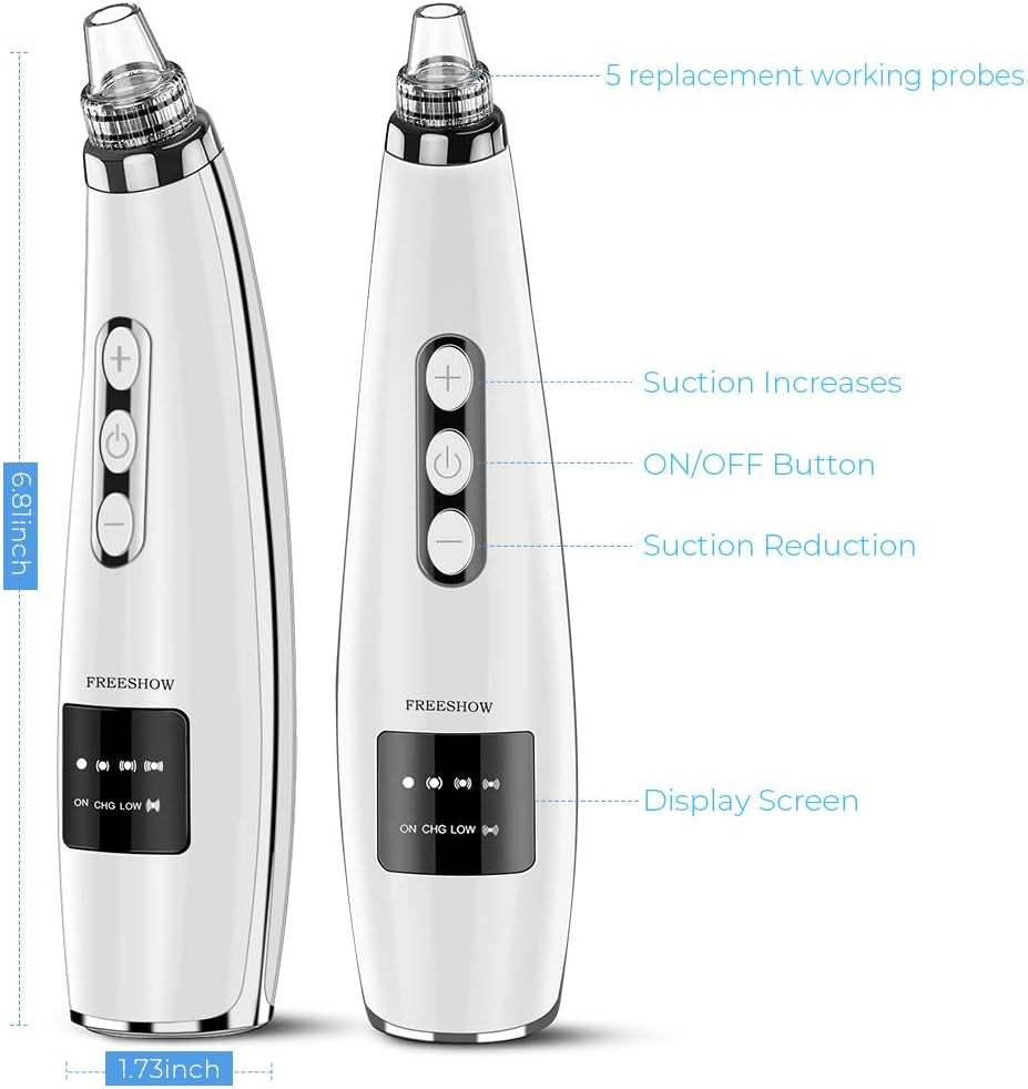 Upgraded Electric Blackhead Remover and Pore Vacuum - 5 Suction Levels, 5 Probes, USB Rechargeable Comedone Extractor Kit for Men and Women