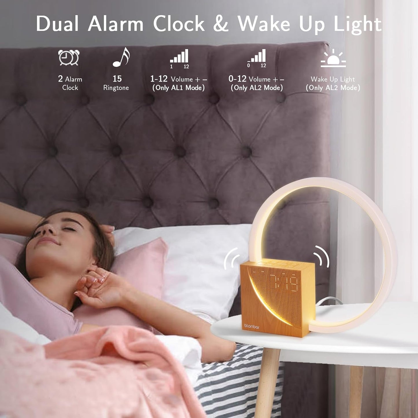 Sunrise Alarm Clock Bedside Lamp with Touch Control, 10 Natural Sounds, and Adjustable Brightness for Bedroom and Living Room