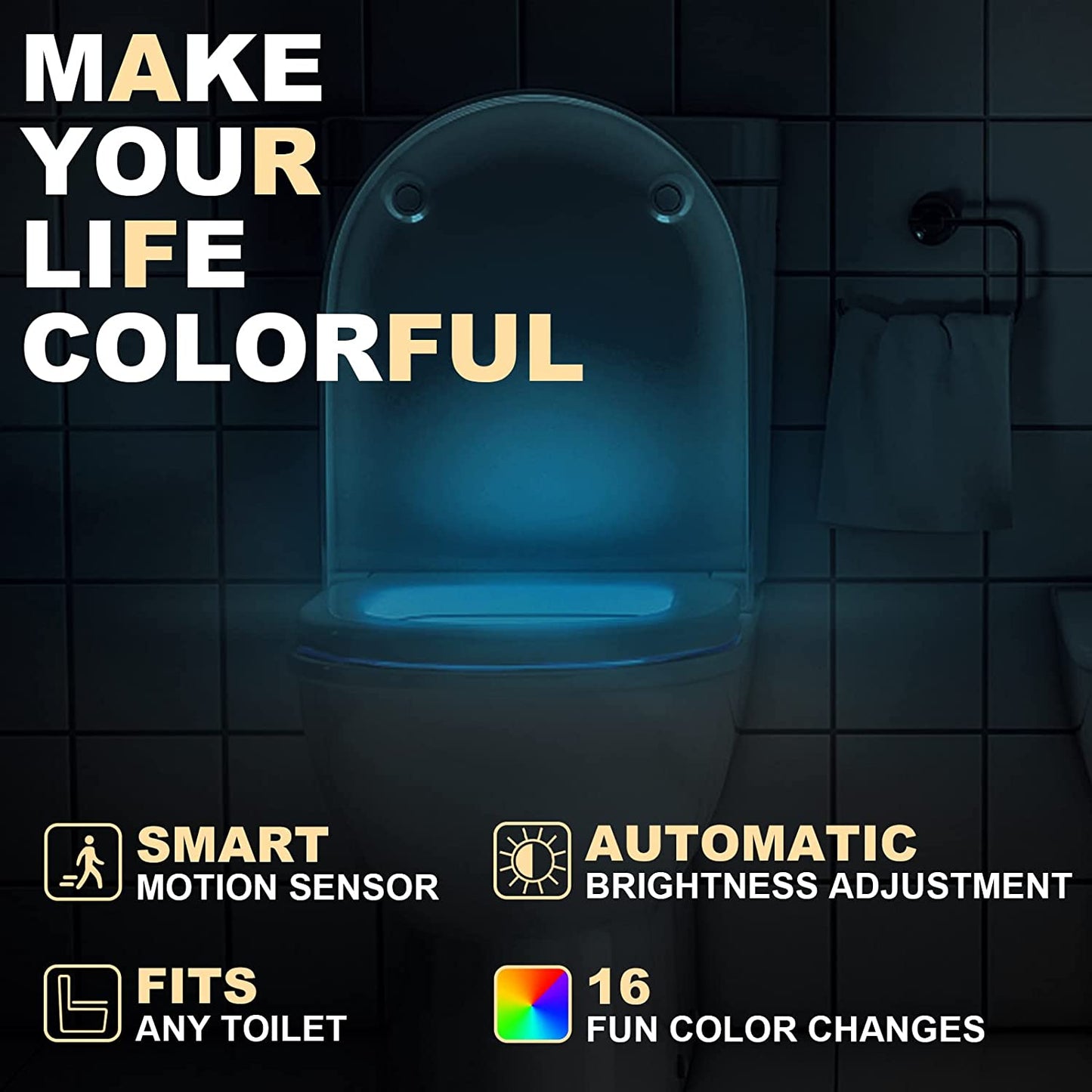 Motion-Activated Toilet Light with 16 Color Options (2 Pack) - LED Night Light for Bathroom, Perfect Gift for All Ages