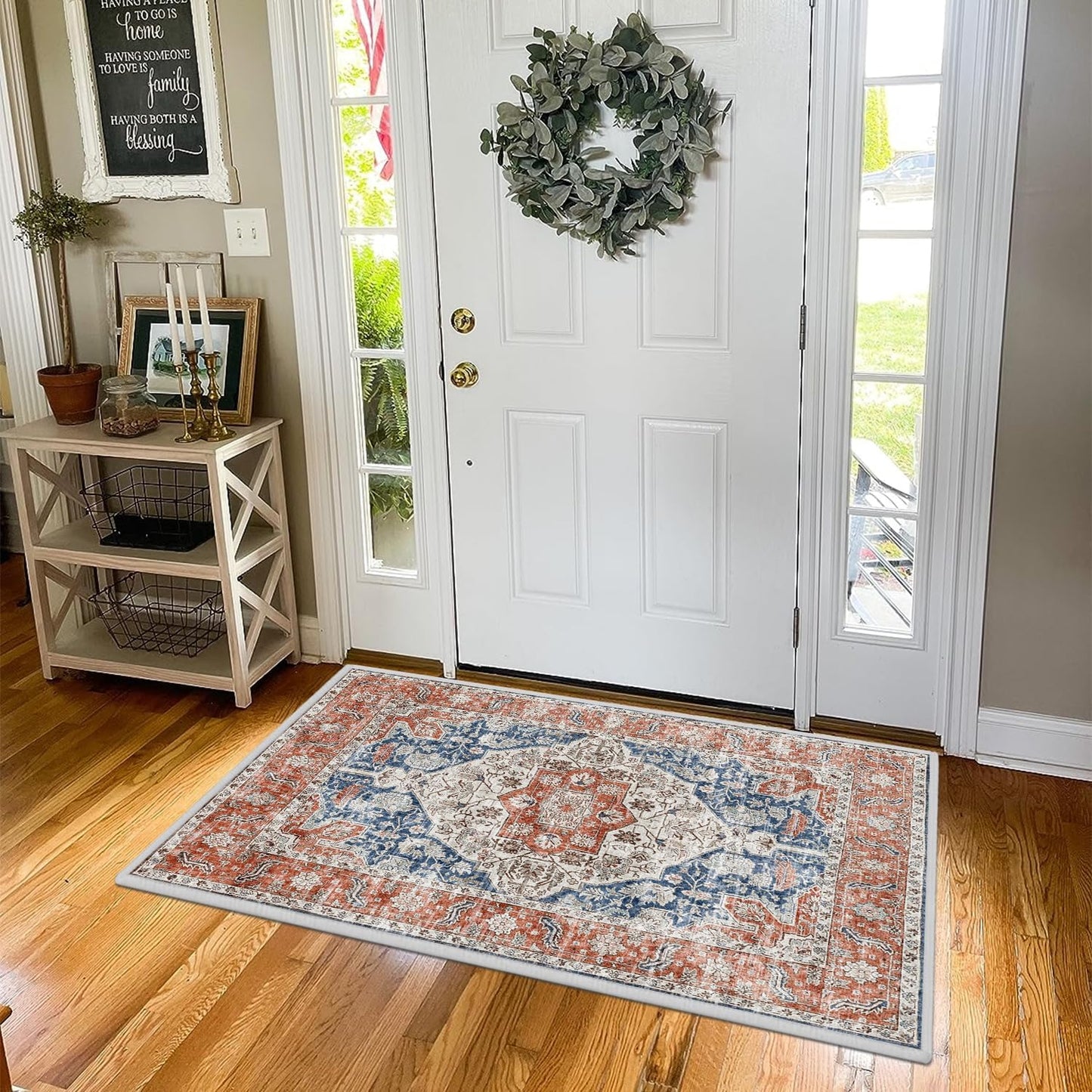 Boho Non-Slip Washable Runner Rug for Hallway and Kitchen, 2x5 Ft Light Grey Area Mat for Bedroom, Bath, Laundry, and Entryway