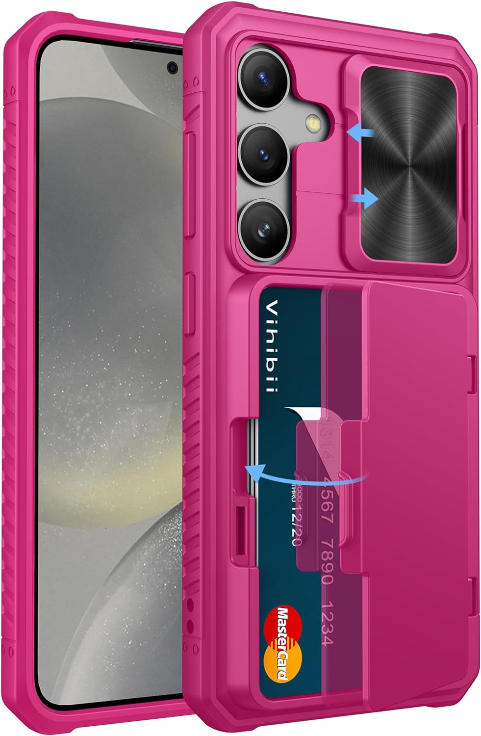 Shockproof Wallet Case for Samsung Galaxy S24 Ultra with Card Holder (4 Cards), Slide Camera Cover, and Kickstand – Black