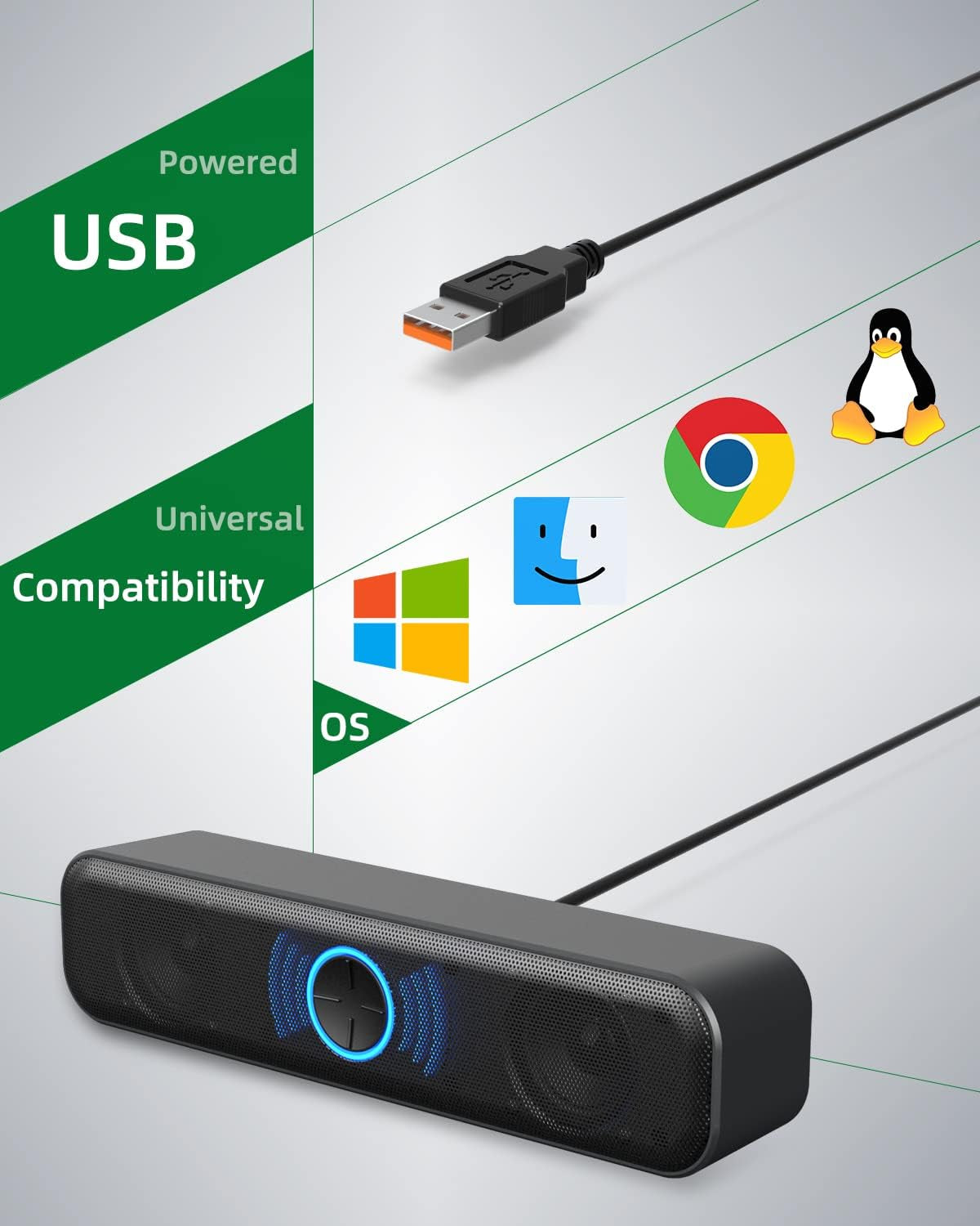 USB Desktop and Laptop Speakers with Enhanced Bass, Stereo Sound, Dynamic RGB Lighting, and Digital Volume Control