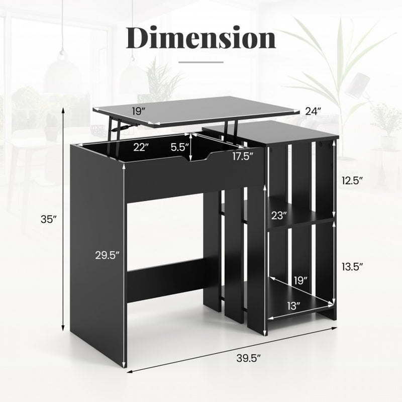 Compact Computer Desk with Concealed Storage and Open Shelving