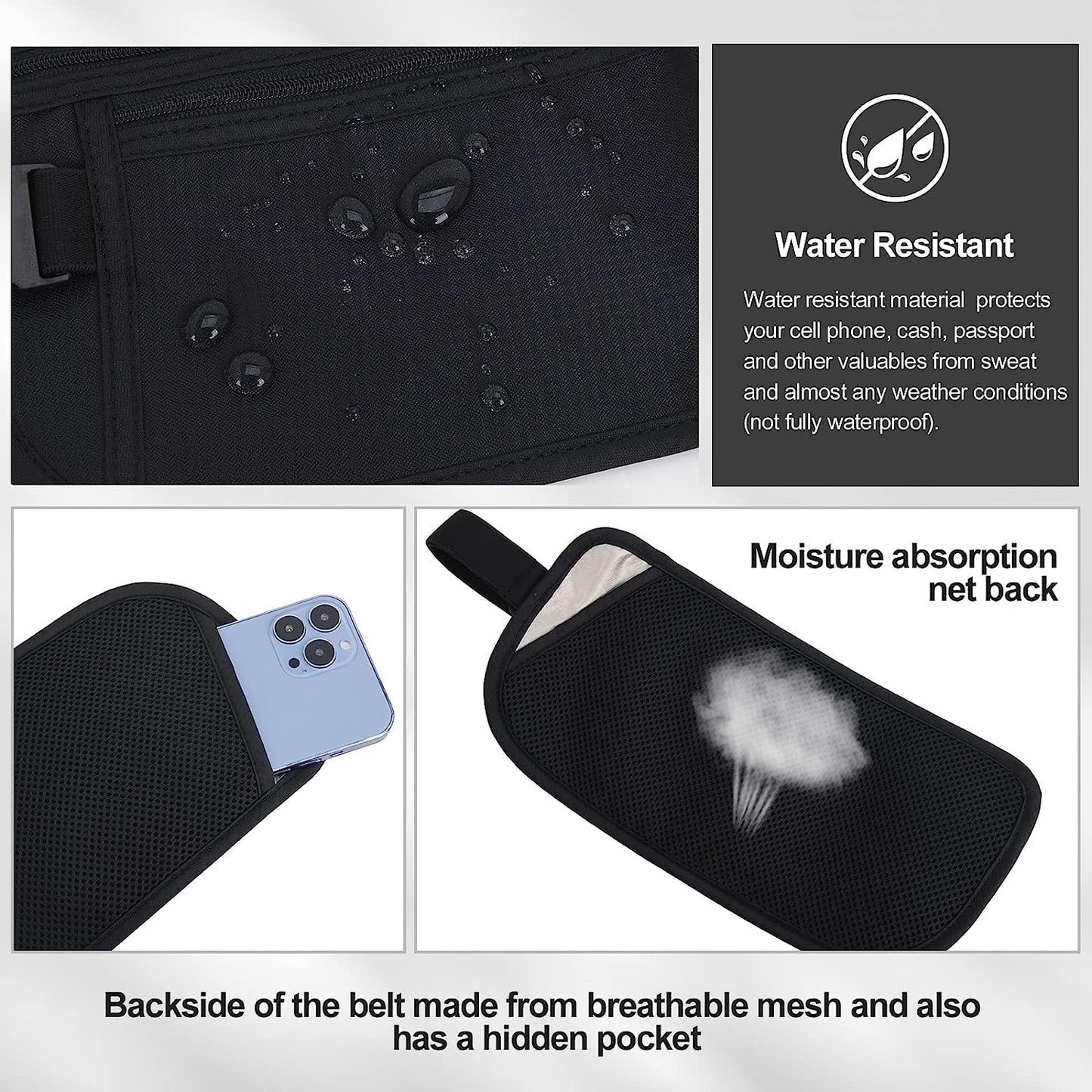 RFID-Blocking Money Belt and Passport Holder - Secure Hidden Travel Wallet Fanny Pack (Black)