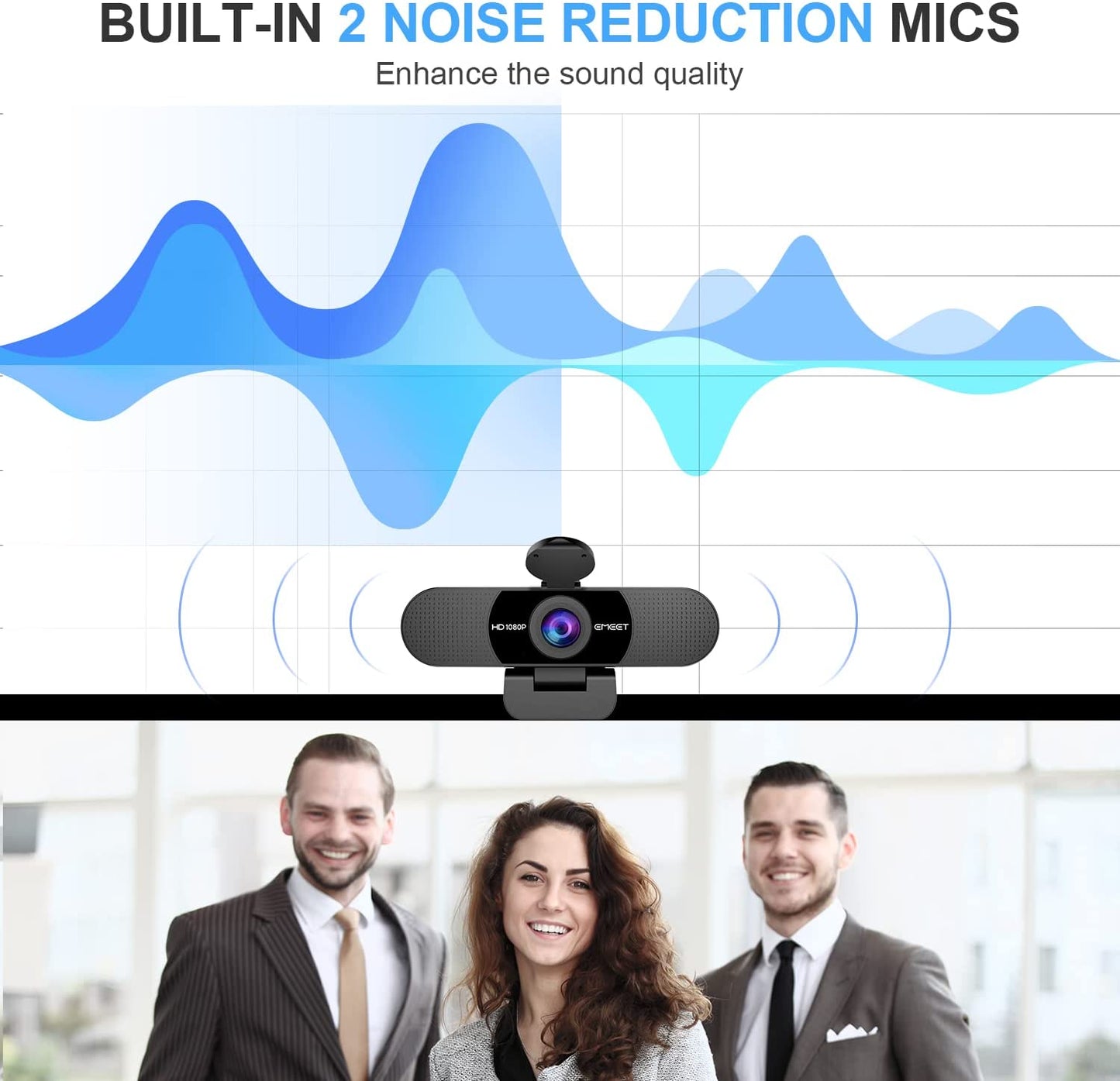 Webcam with Dual Microphones, 90° FOV, USB Plug Play-Online Conferencing and Streaming - Laptop and PC