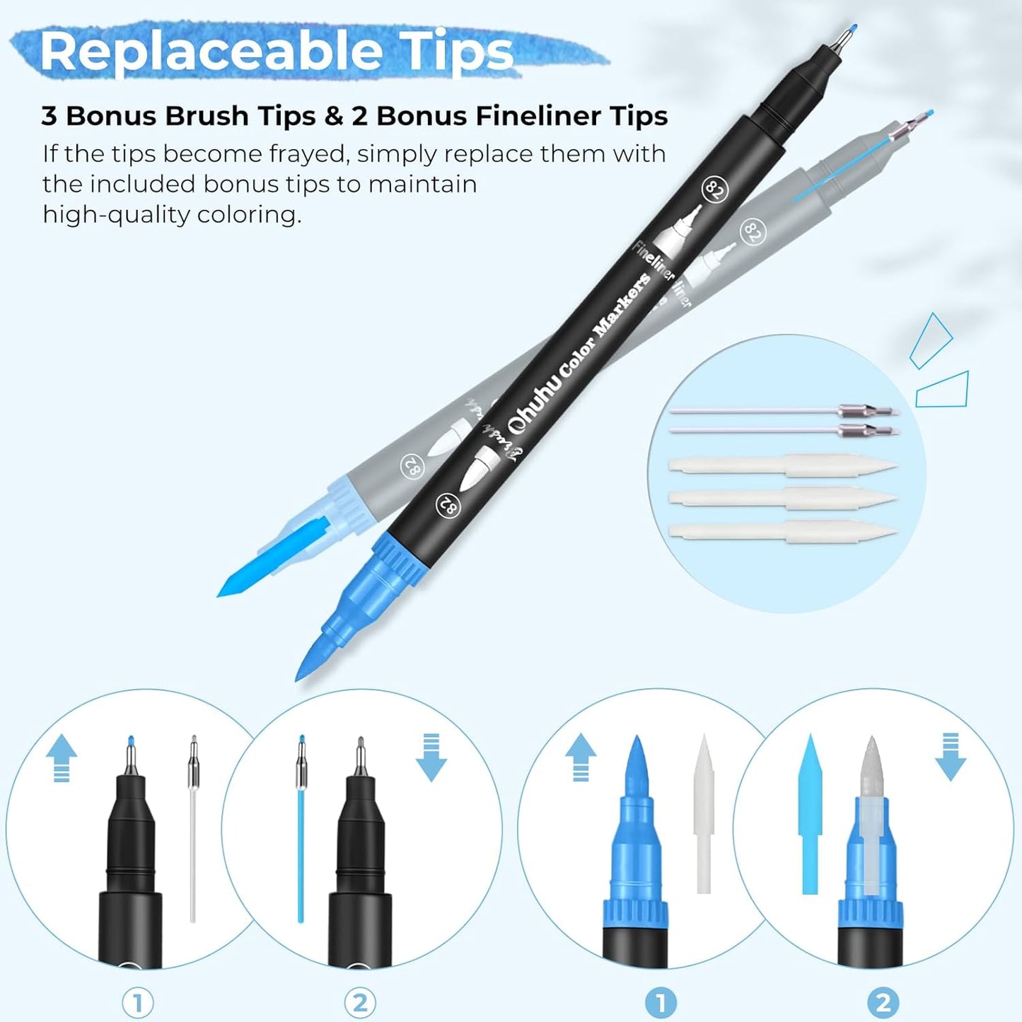 60-Color Dual-Tip Art Markers Set - Water-Based Brush and Fineliner Pens in Black Box
