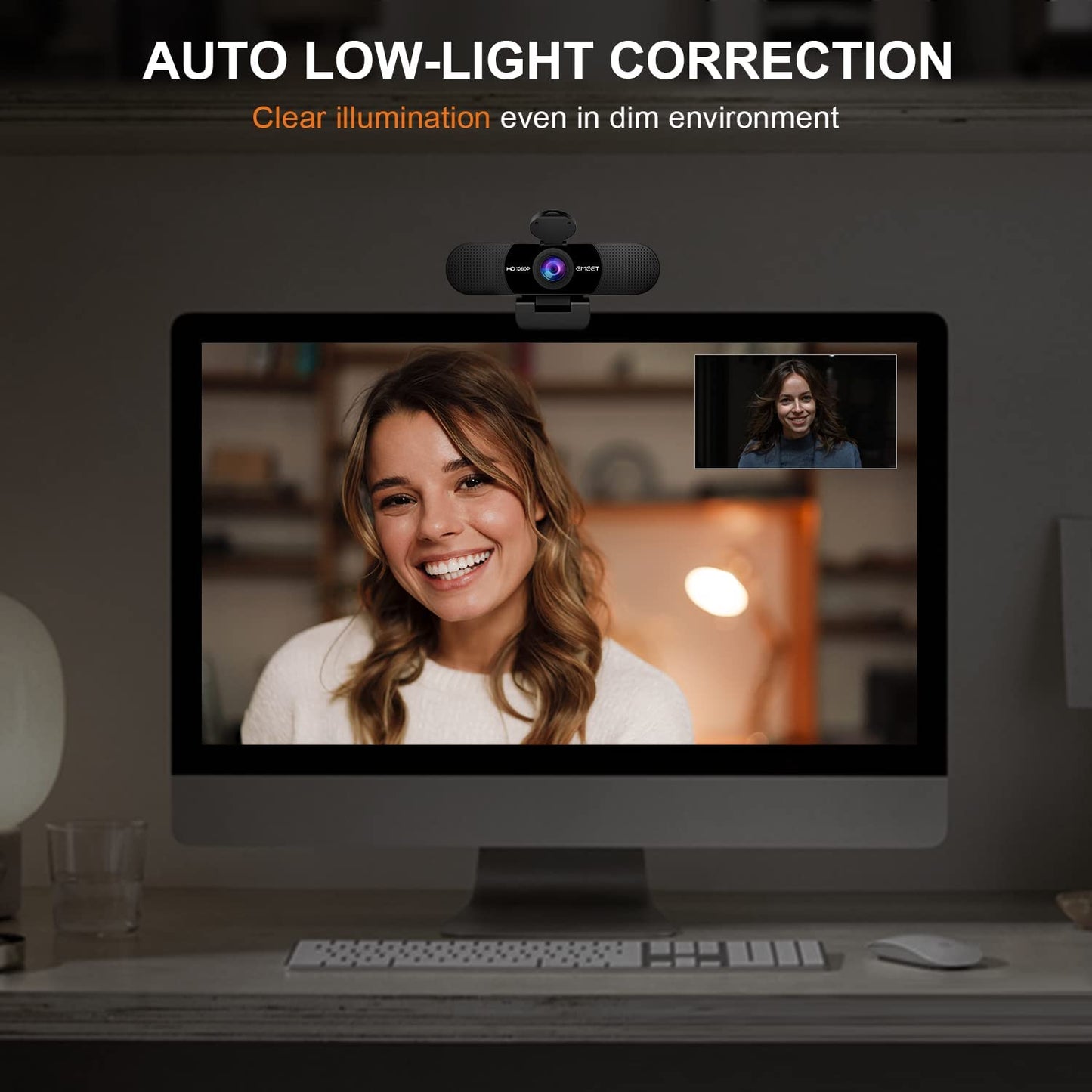 Webcam with Dual Microphones, 90° FOV, USB Plug Play-Online Conferencing and Streaming - Laptop and PC