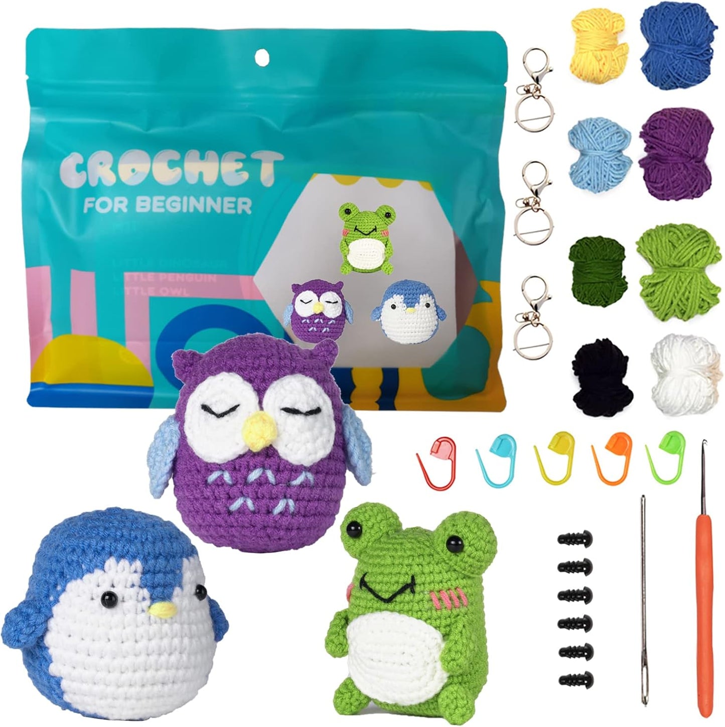 Beginner Crochet Animal Kit - 3-Piece Set with Step-by-Step Instructions and Video Tutorials for Kids and Adults