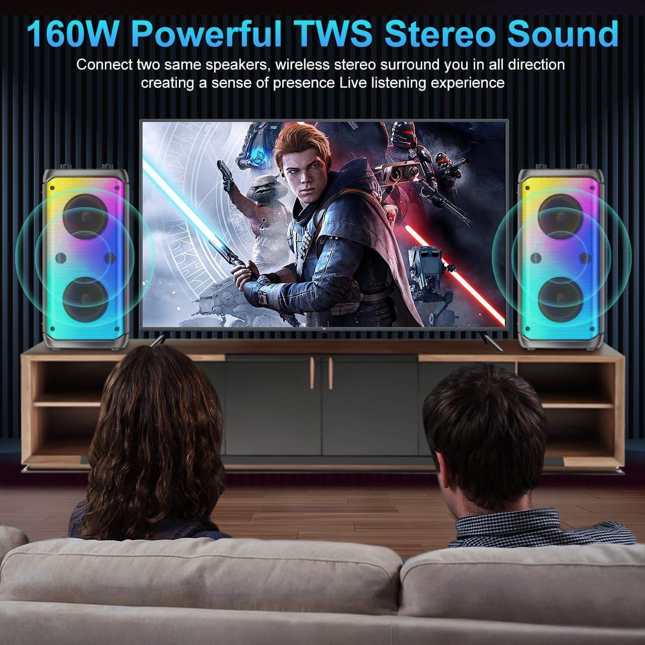 80W Peak Wireless Bluetooth Speaker - Subwoofer, TWS Portable Outdoor Party Speaker, Deep Bass, LED Lights, Loud Stereo Sound, Mic