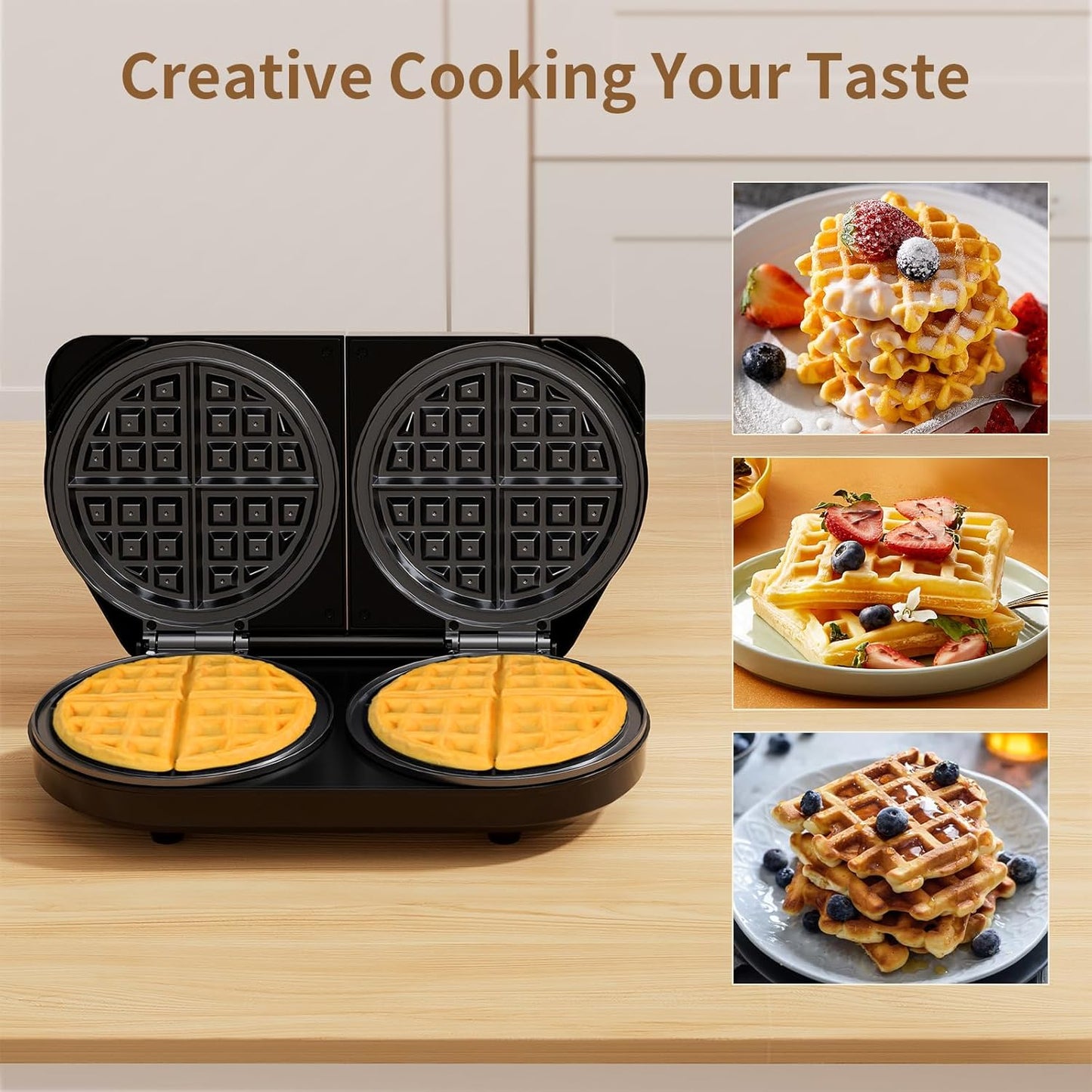 6-Inch Double Waffle Maker, 1400W Belgian Waffle Iron with Nonstick Plates, Adjustable Temperature Control, Cool-Touch Handles