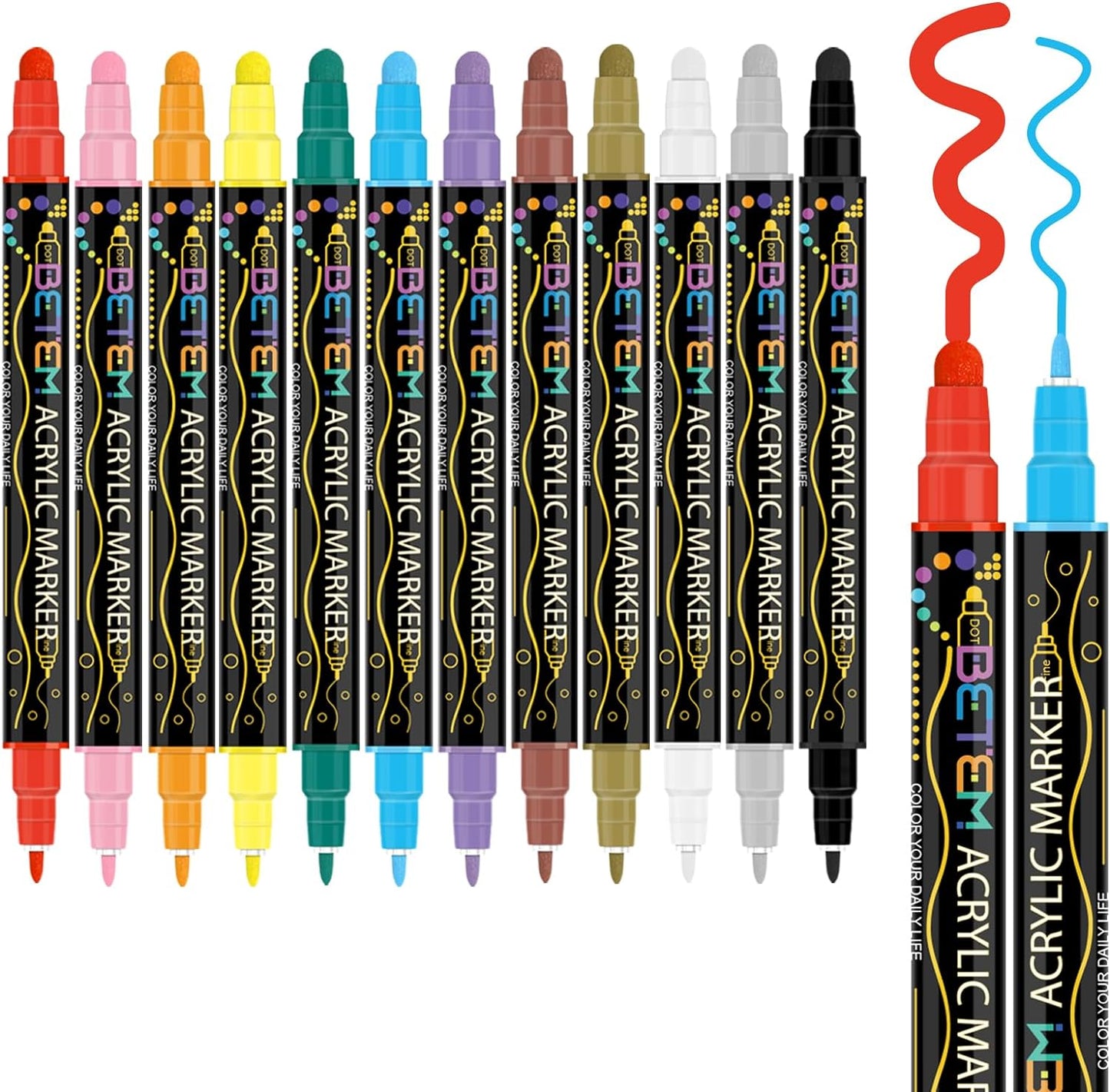 24-Color Dual Tip Acrylic Paint Markers for Versatile Art Applications on Wood, Canvas, Stone, Glass, and Ceramic