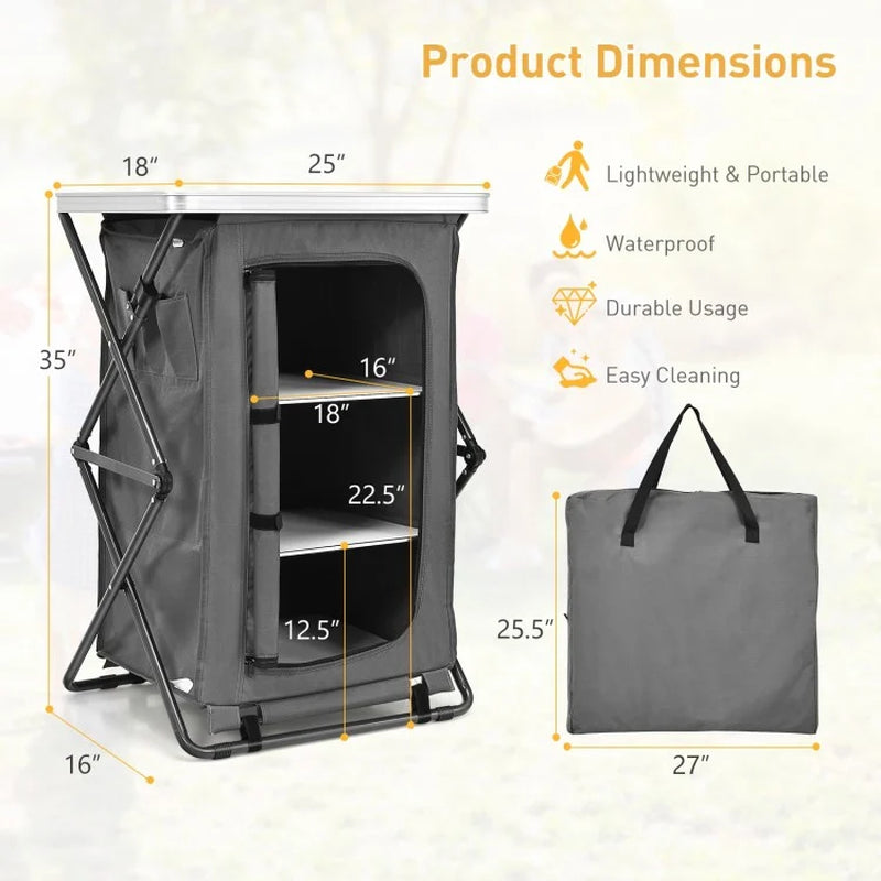 Compact Folding Pop-Up Storage Cabinet for Camping with Carry Bag