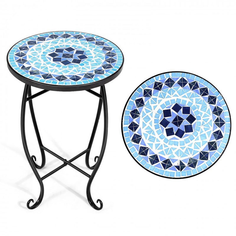 14-Inch Mosaic Round Side Table and Plant Stand for Patio, Lawn, and Garden