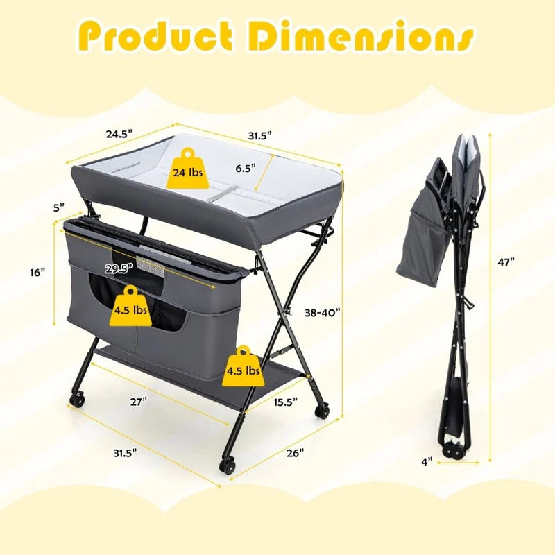 Portable Adjustable Height Nursery Organizer for Newborns with Wheels
