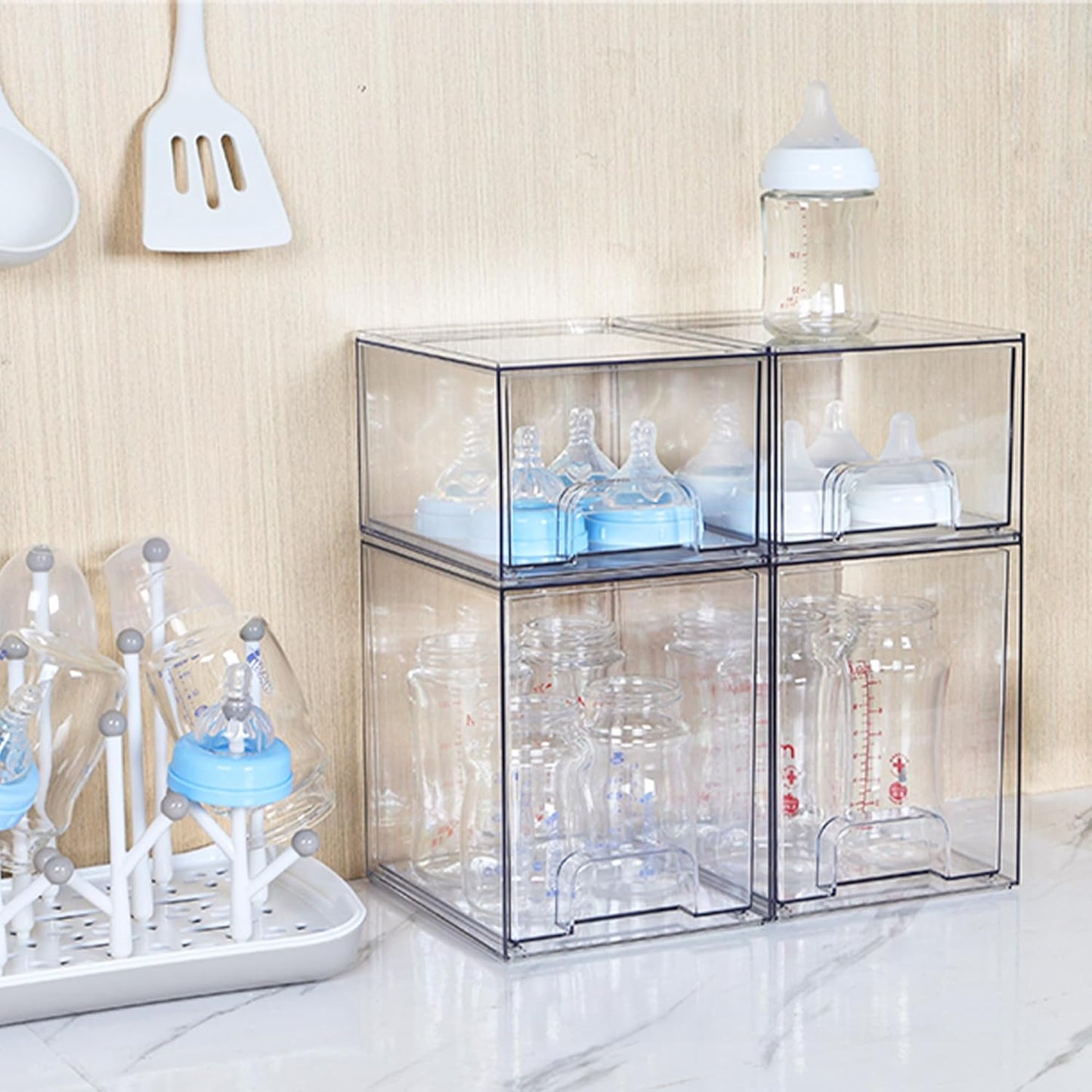 Set of 4 Stackable Clear Acrylic Makeup Organizer Drawers – Versatile Storage Solutions