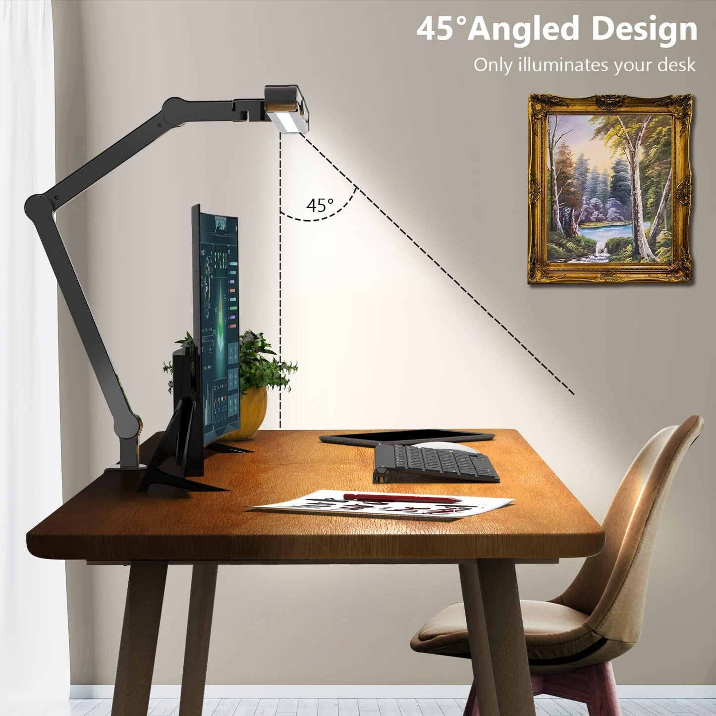 LED Desk Lamp with Clamp - Architect-Style Lighting for Home Office, 24W Ultra Bright with Auto Dimming and Stepless Brightness Control
