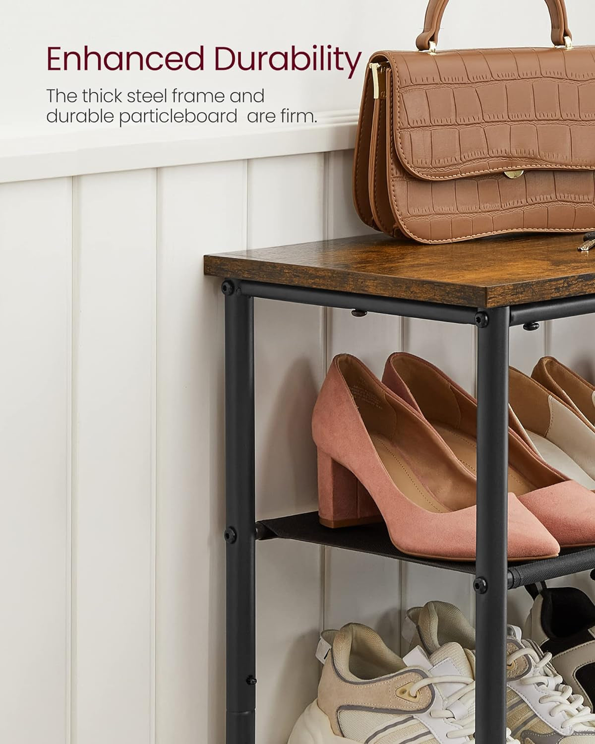 5-Tier Shoe Storage Rack for 15-18 Pairs, Narrow Organizer for Closet and Entryway, Rustic Brown and Black Design