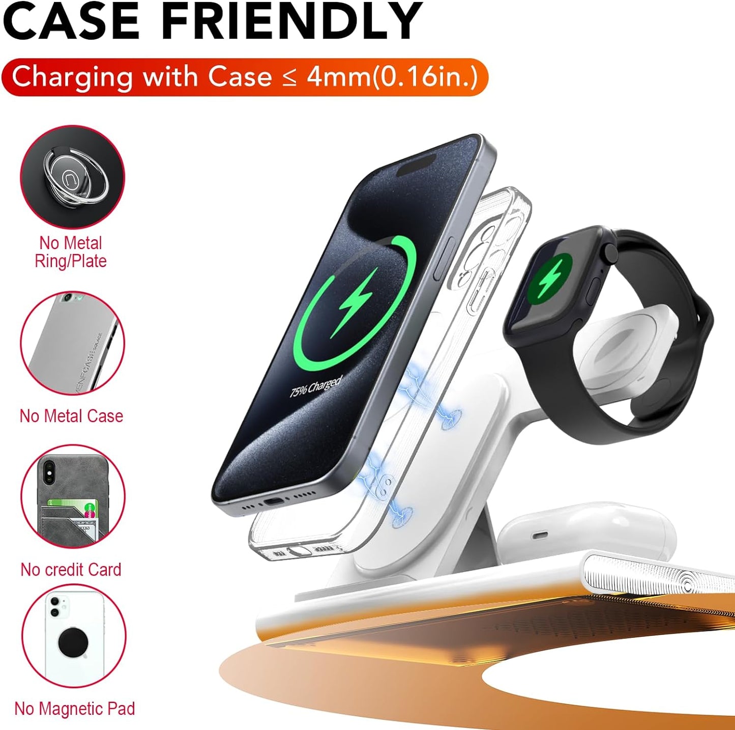 3-in-1 Foldable Wireless Charging Station for Apple Devices - Compatible with iPhone 11-16 Series, iWatch, and AirPods (White)
