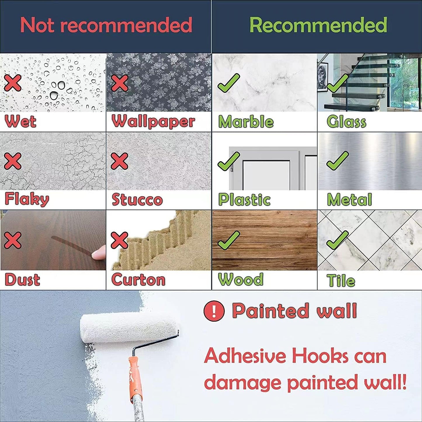 Heavy-Duty Large Adhesive Hooks - 10 Pack, 44 lb Max Capacity, Traceless Clear Removable Wall Hooks, Waterproof, Rustproof