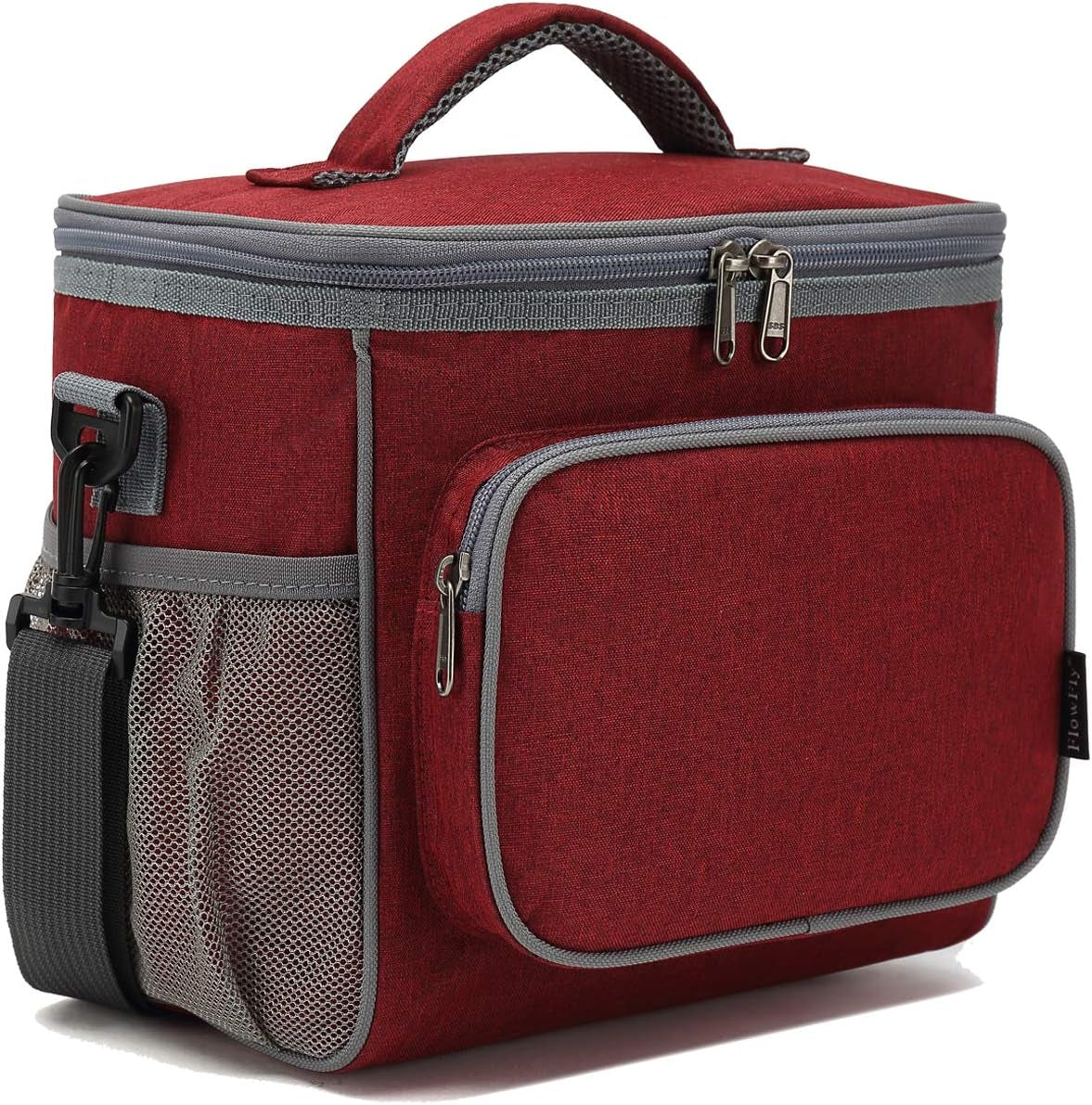 Insulated Lunch Bag for Adults - Spacious Cooler Tote with Adjustable Strap, Front Pocket, and Dual Large Mesh Side Pockets in Black