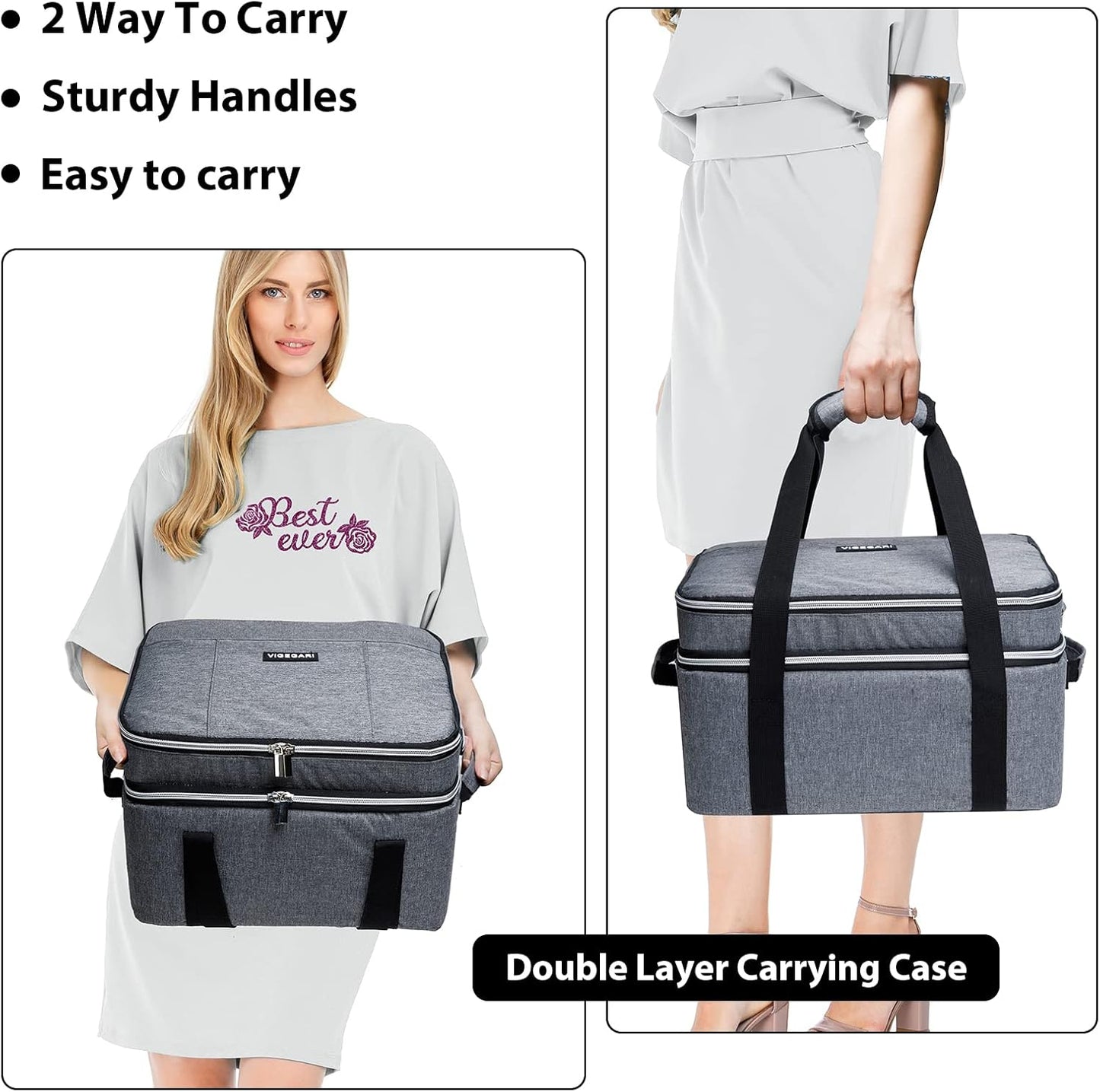Double-Layer Carrying Case for Cricut EasyPress 2 (12"x10" and 9"x9") with Accessory Pocket and Heat Press Mat Compatibility
