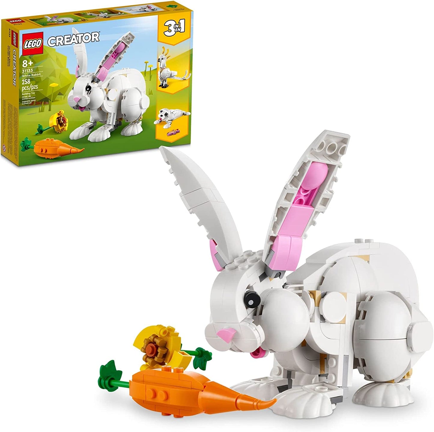 3-in-1 White Rabbit Animal Toy Building Set - Educational Toy Ages 8+, Transforms into Bunny, Seal, Parrot Figures, Creative Play