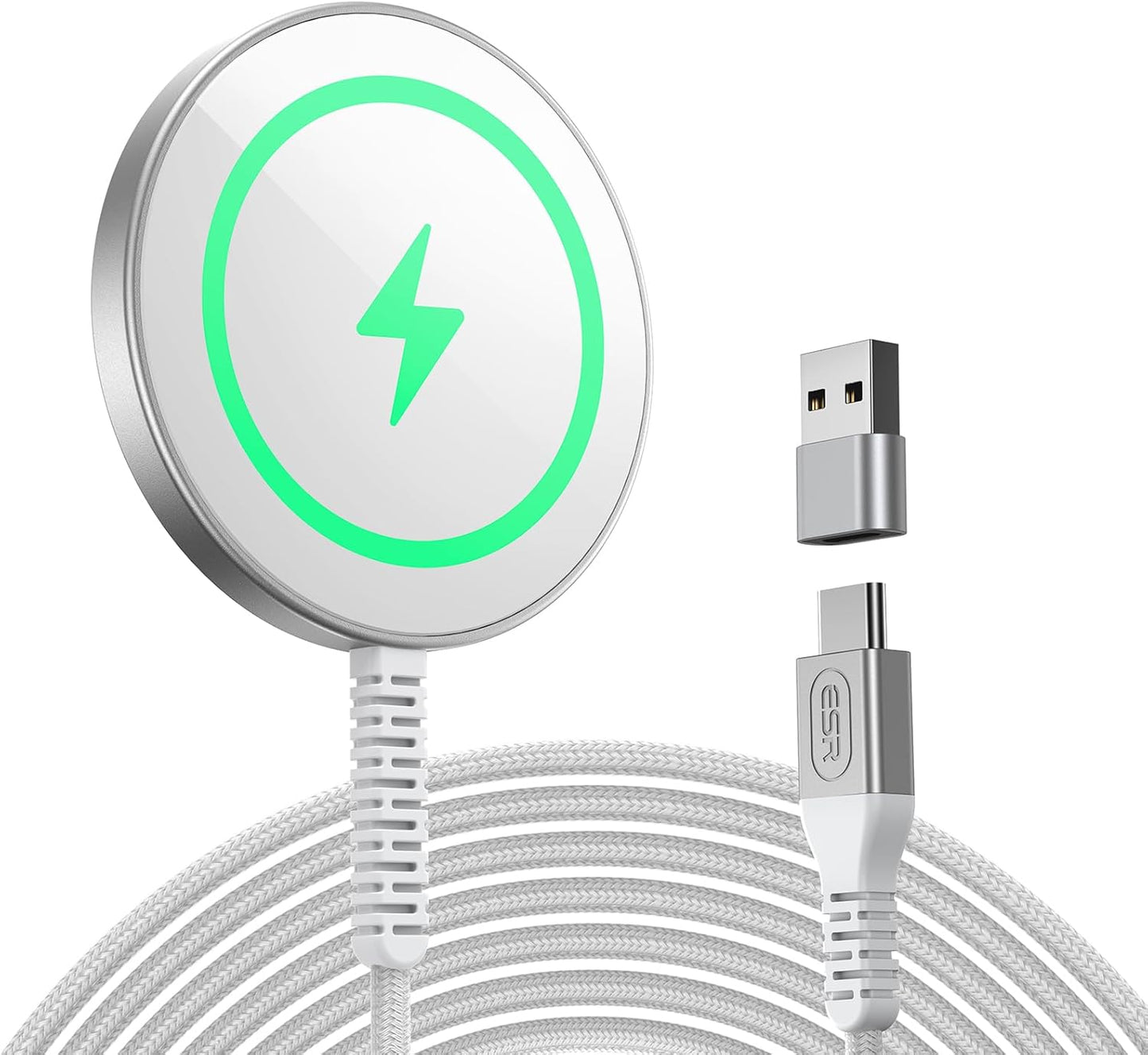 Wireless Charger for MagSafe (Halolock) for iPhones - Featuring Strong Magnetic Lock, Silver
