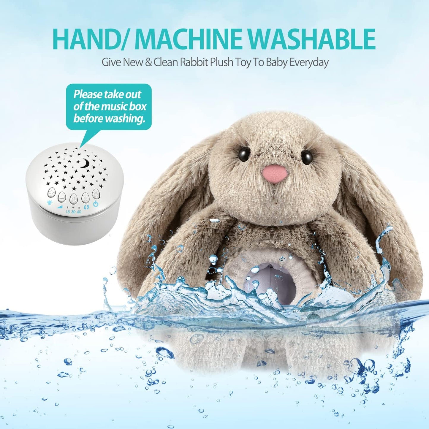 Bedtime Baby Bunny Soother - Starry Projector - Calming Night Light, Lullaby Music, White Noise, Mother's Heartbeat