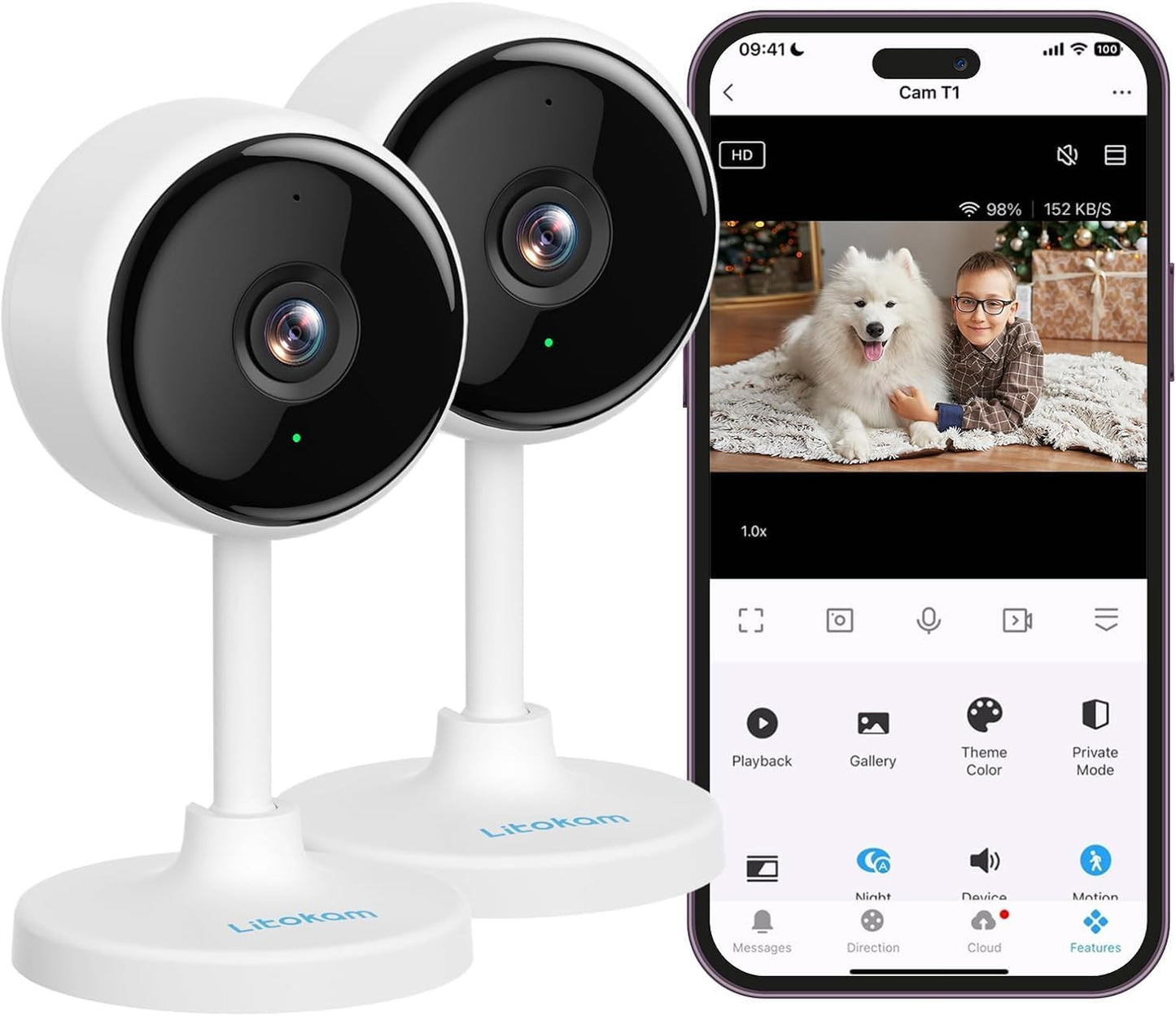 2-Pack Indoor Security Camera, 2K Resolution - Human Motion Detection, Night Vision, Pet, Elder, Baby Monitoring