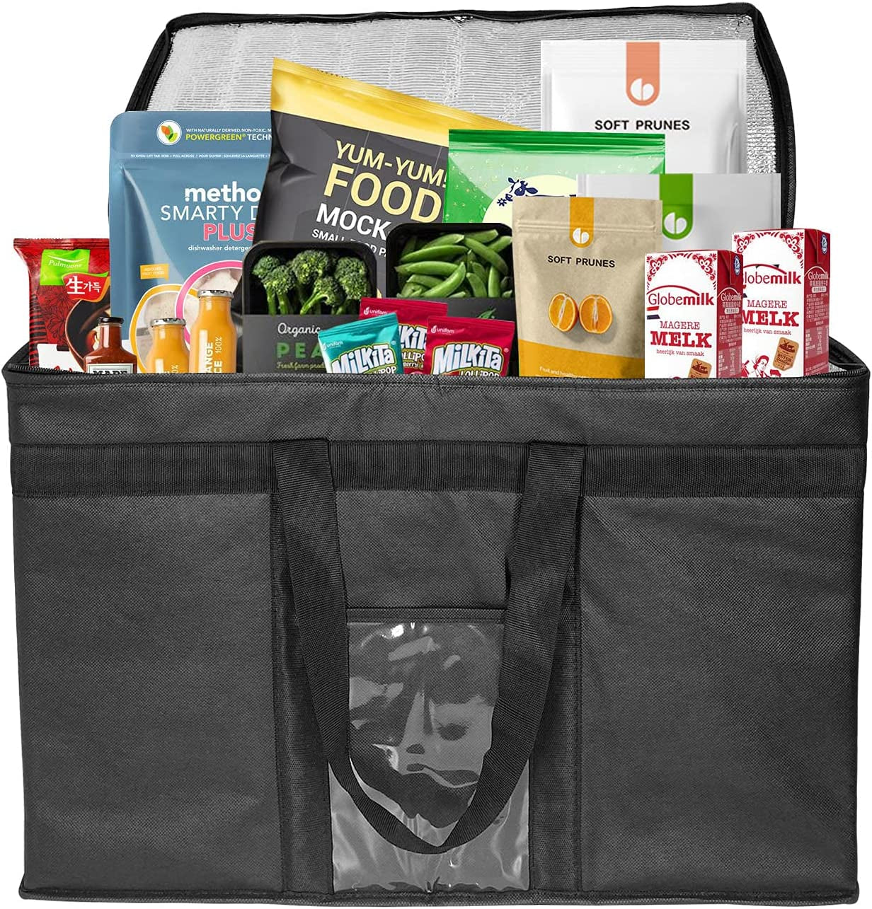 XXXL Large Insulated Cooler Bag - Reusable Double Zipper Food Delivery Bag for Temperature Control (23" W x 15" H x 14" D, Black)