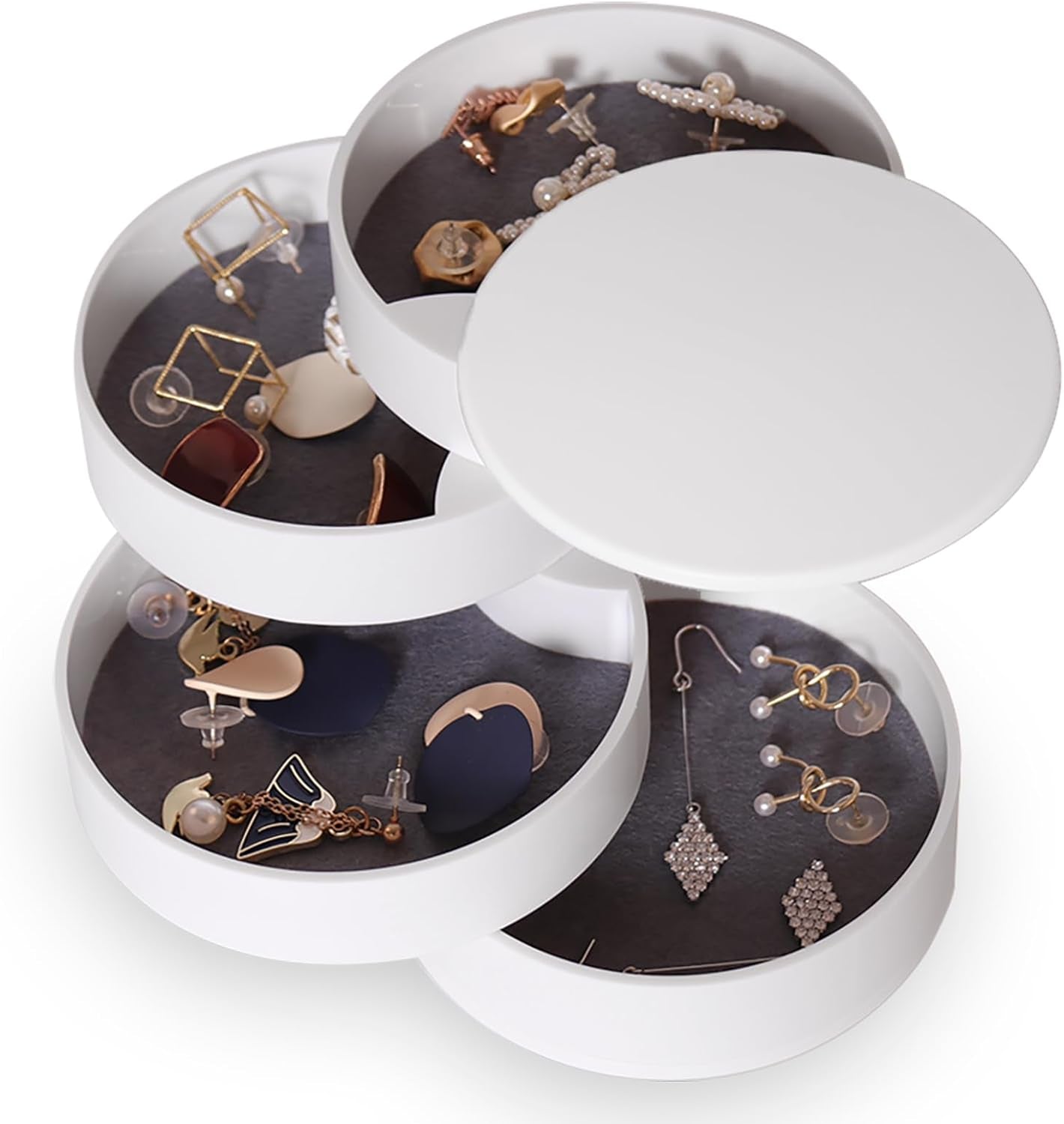 Jewelry Organizer - Compact 5-Layer Rotating Travel Jewelry Storage Box with Lid for Earrings, Bracelets, and Rings