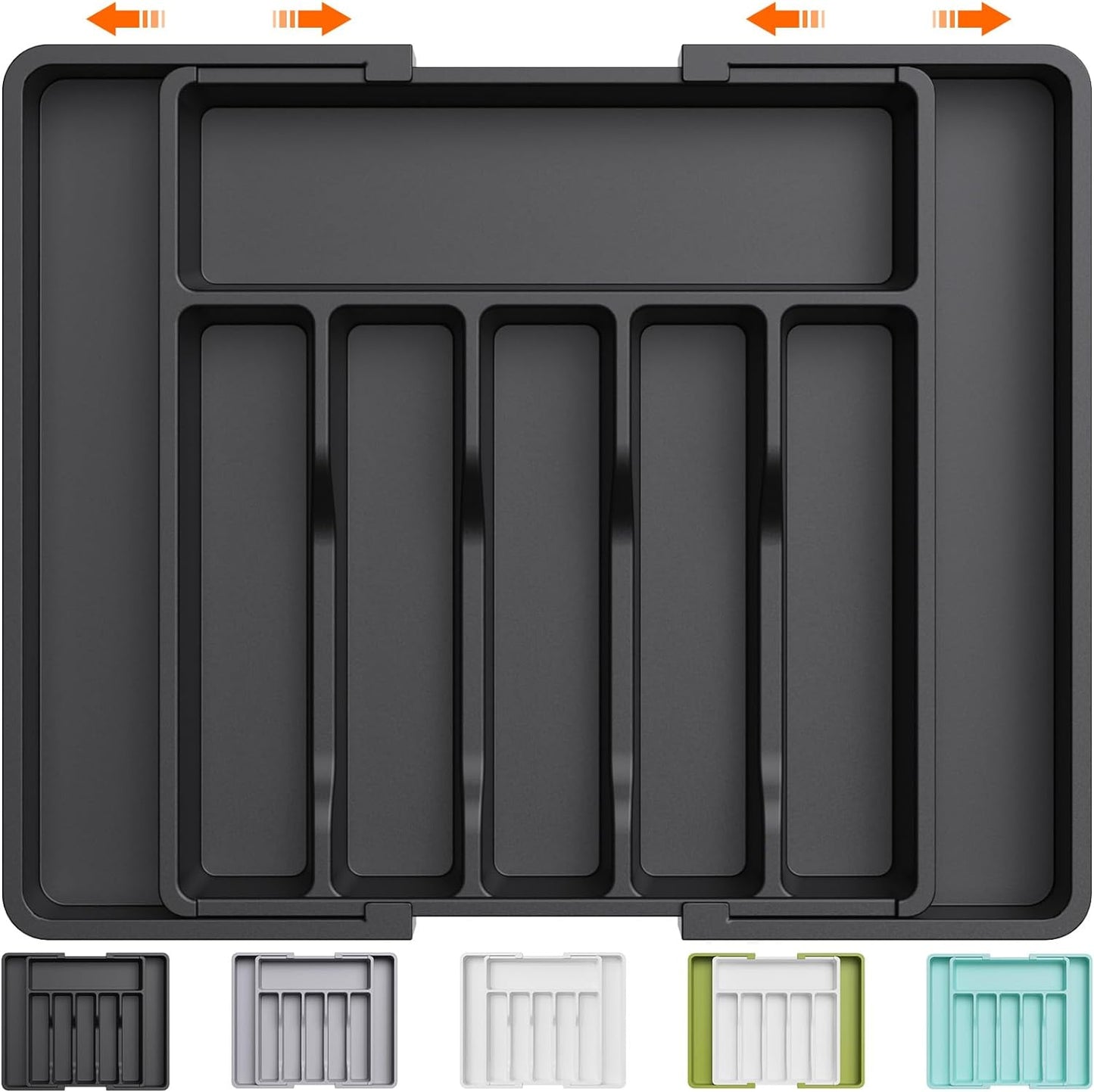 Expandable Cutlery Drawer Organizer - BPA-Free Adjustable Utensil Tray for Kitchen Storage, Large Black Flatware and Silverware Holder