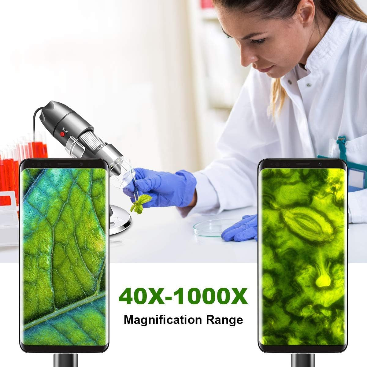 USB Digital Microscope Camera - 40X to 1000X Magnification, Metal Stand, Carrying Case - Android, Windows, Linux, and Mac