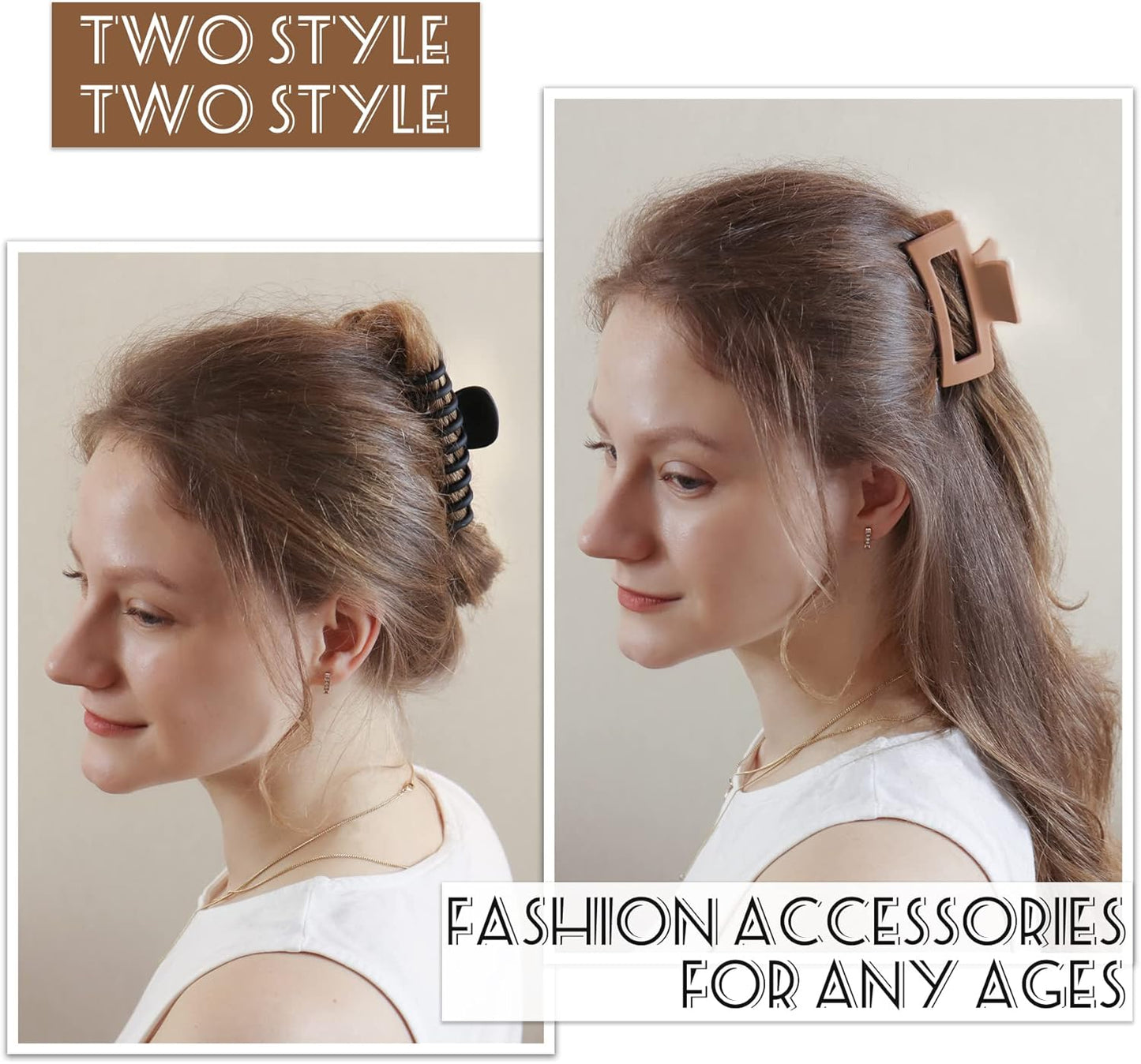 6-Piece Set of 3.5-Inch Medium to Large Claw Clips for Thick and Thin Hair, Matte Square Hair Accessories for Women and Girls