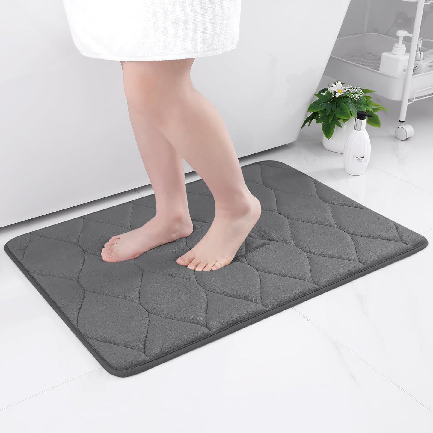 Memory Foam Bath Mats - Soft, Non-Slip, Water-Absorbent, Machine Washable Bathroom Rugs, 24" x 16", Dark Grey