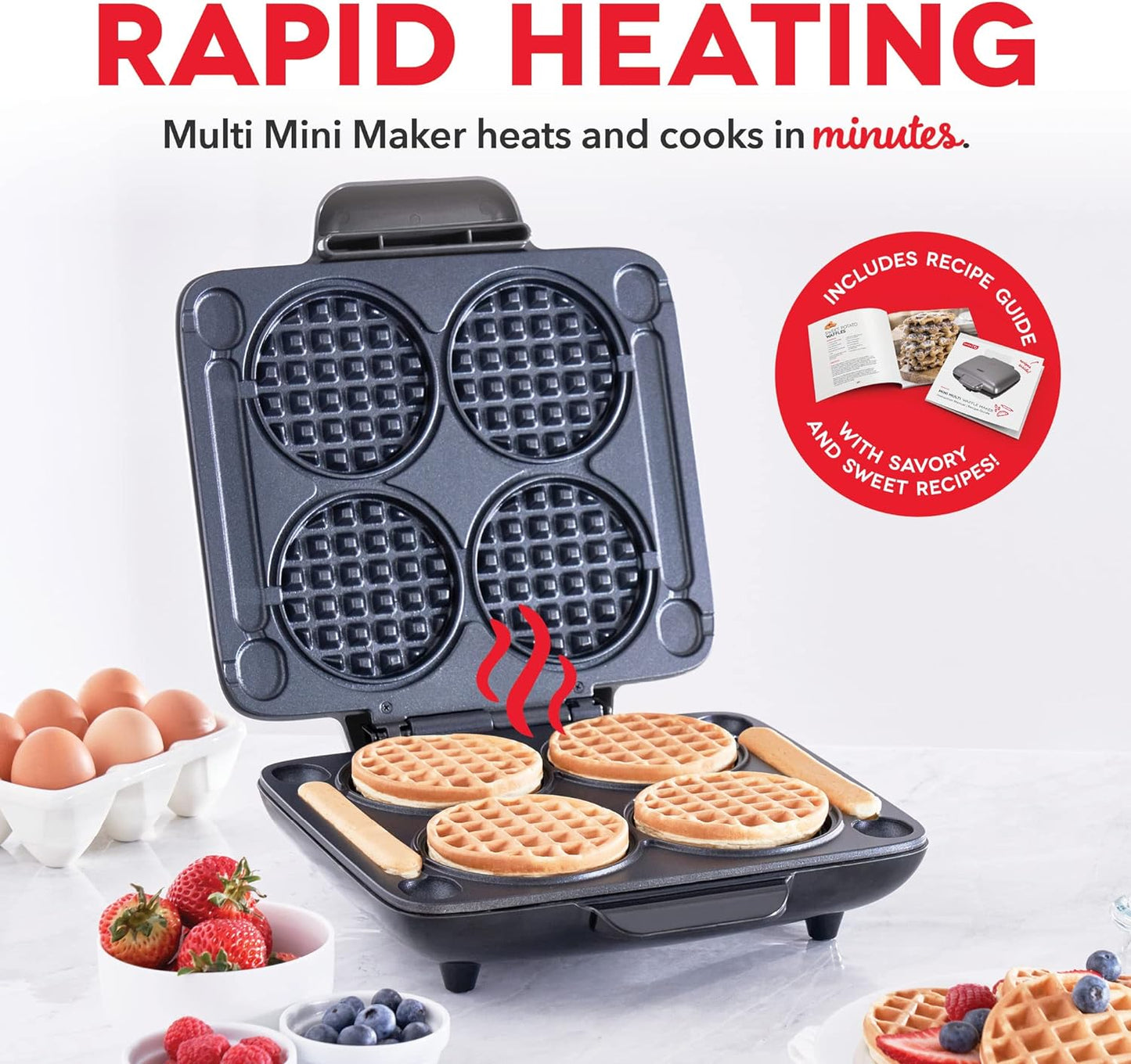 Multi Mini Waffle Maker with Four 4-Inch Nonstick Waffle Molds and Quick Heat-Up Feature