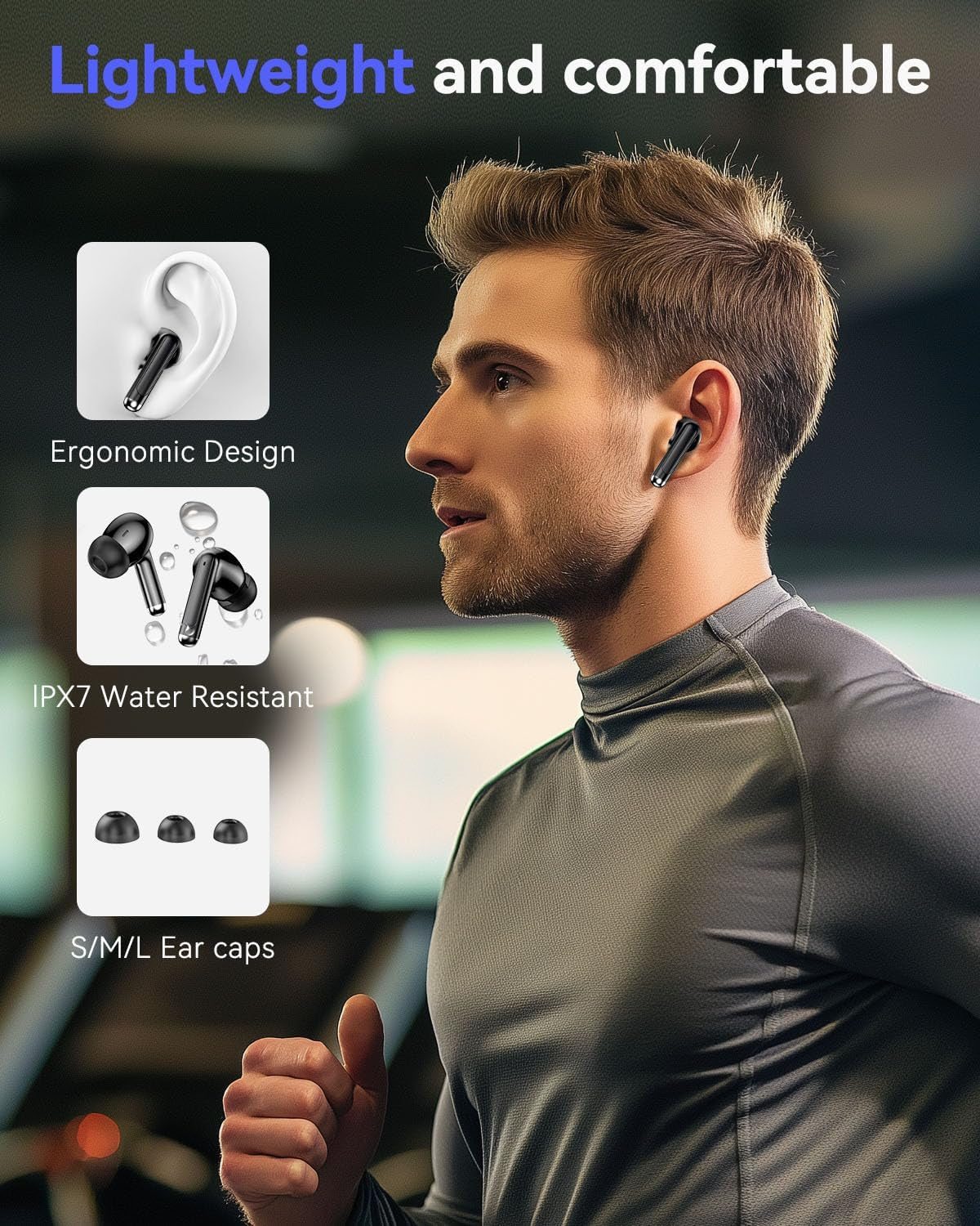 Wireless Earbuds with Bluetooth 5.4, Deep Bass Stereo Sound, Noise Cancellation, 50 Hrs Playback, LED Display, IPX7 Waterproof - Black