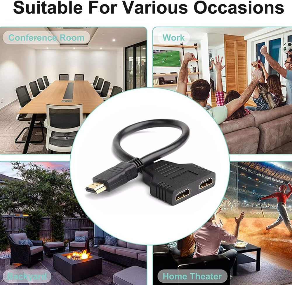 HDMI Splitter Adapter - 1080P Male to Dual Female 1x2 HDMI Splitter Cable for HDTV, LED, LCD Monitors, and Projectors - Supports Dual TV Output