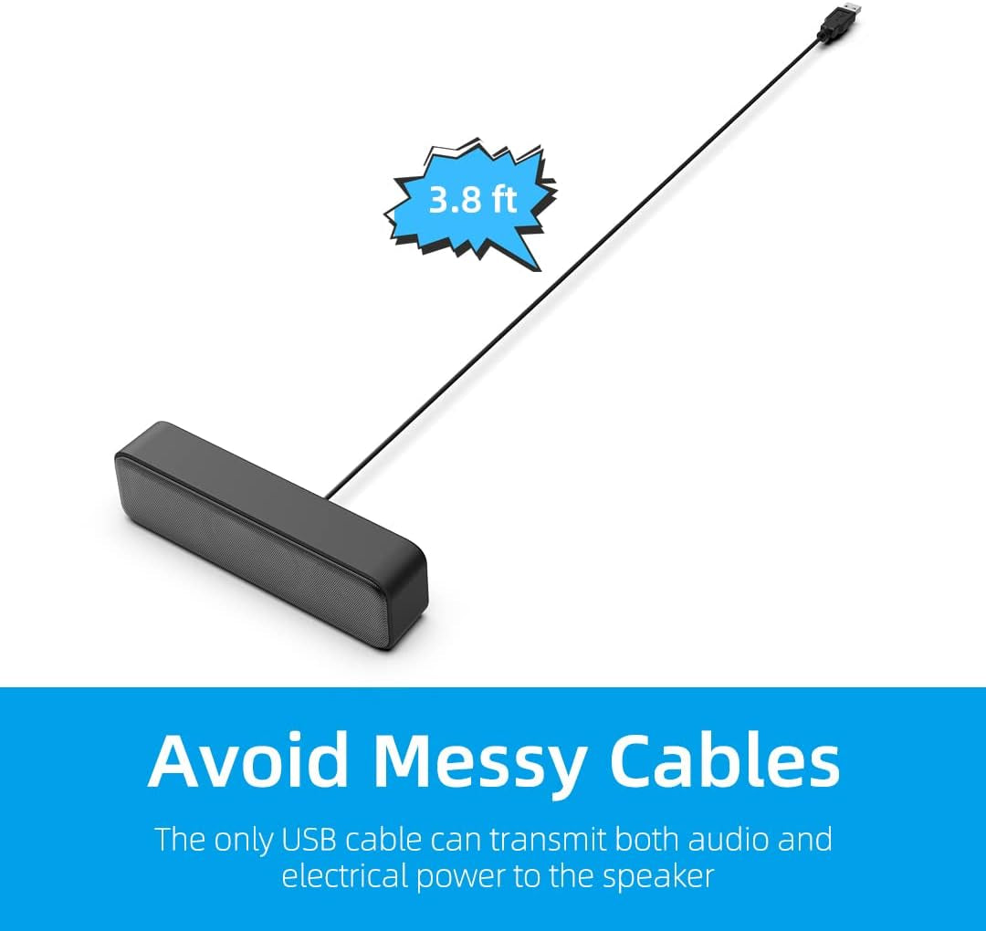 Upgraded USB Stereo Speakers for PC and Laptop, Compact External Sound Bar with Enhanced Bass